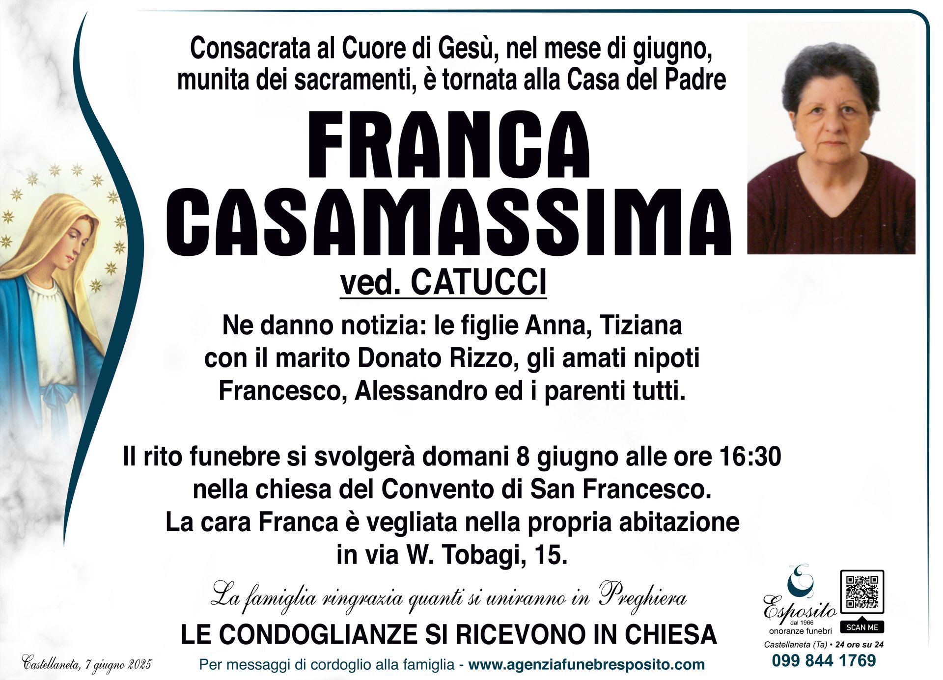necrologio Franca Casamassima