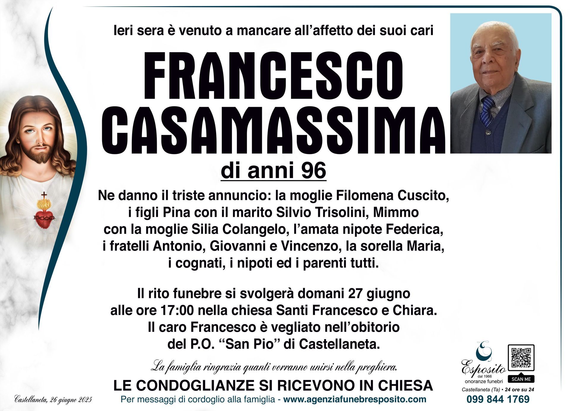 necrologio Francesco Casamassima