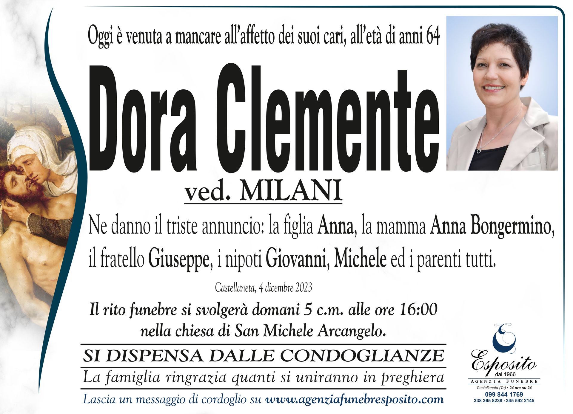 necrologio Dora Clemente