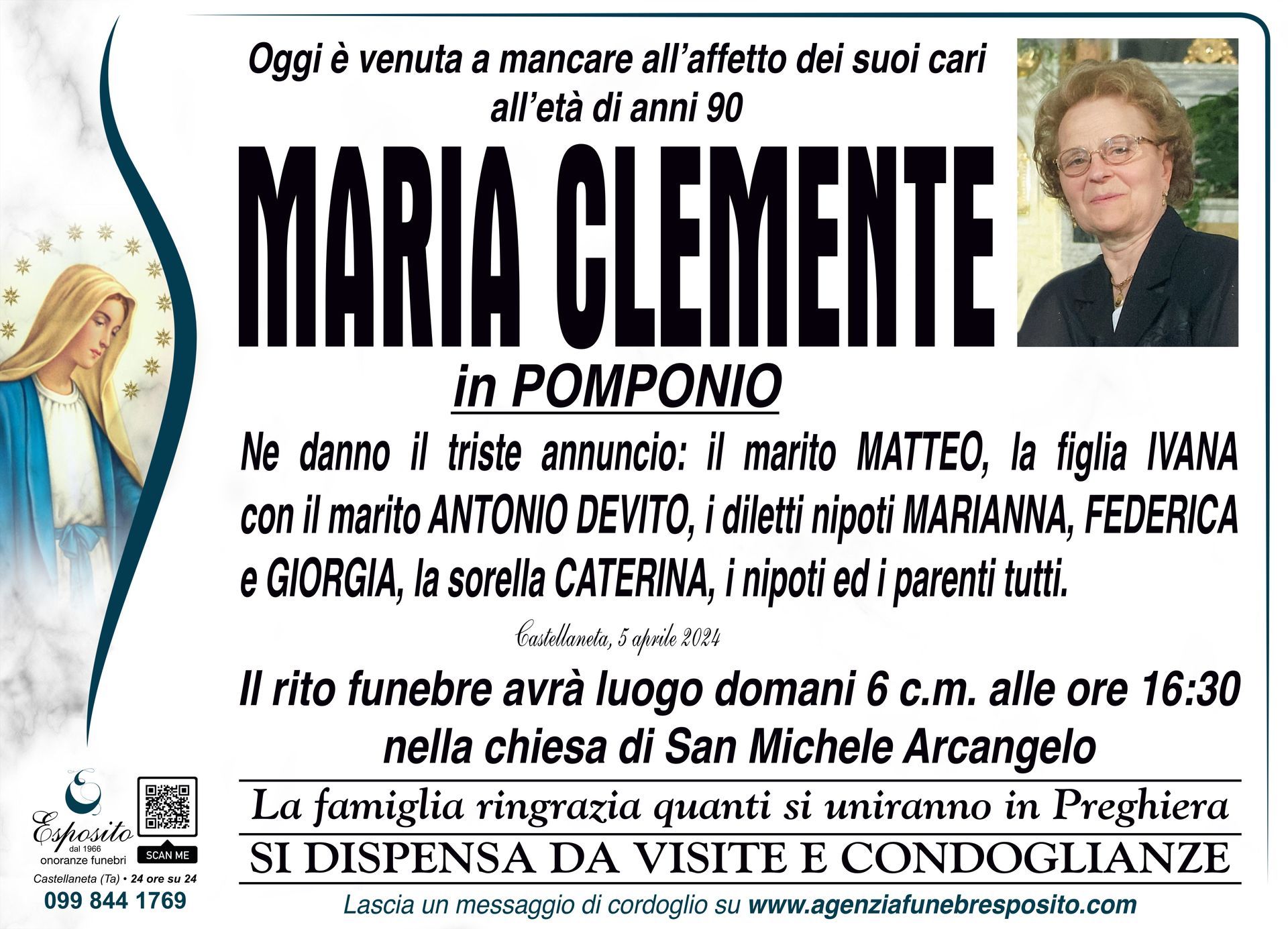necrologio Maria Clemente