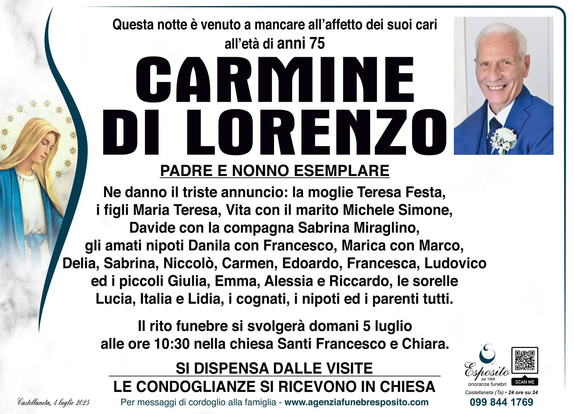 necrologio Carmine Di Lorenzo