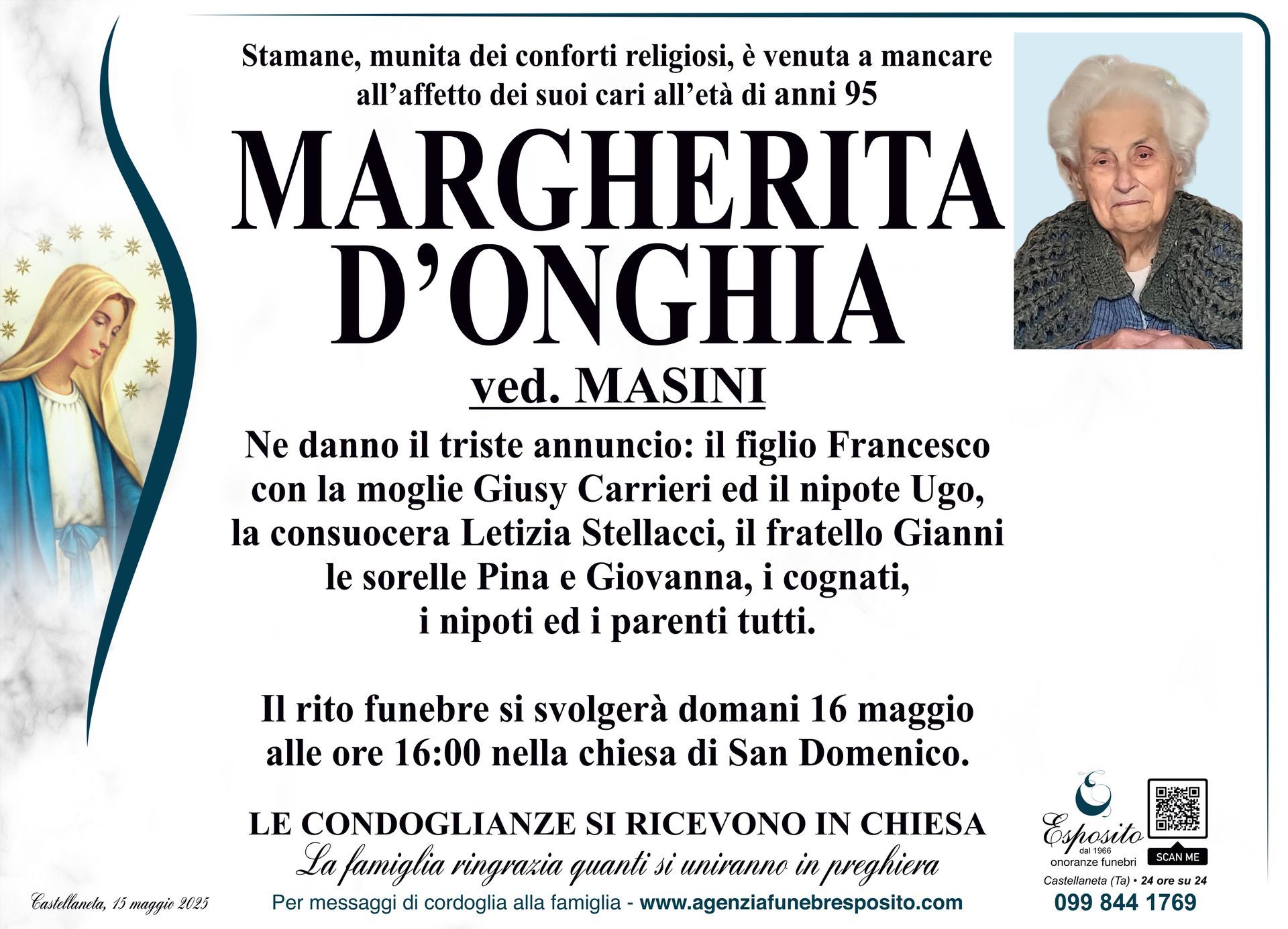 necrologio Margherita D'Onghia
