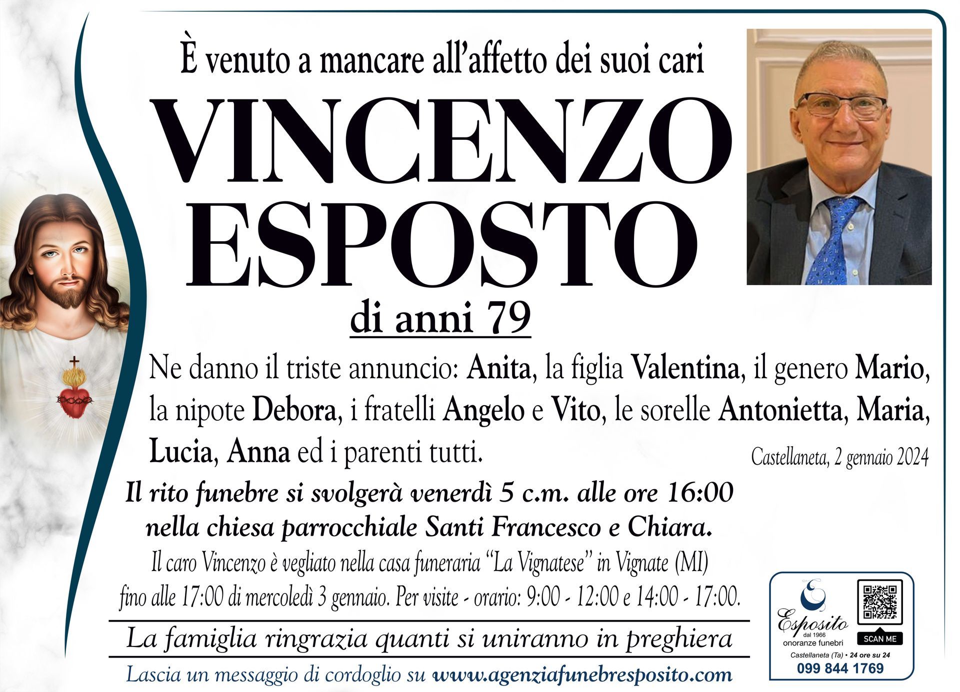 necrologio Vincenzo Esposto