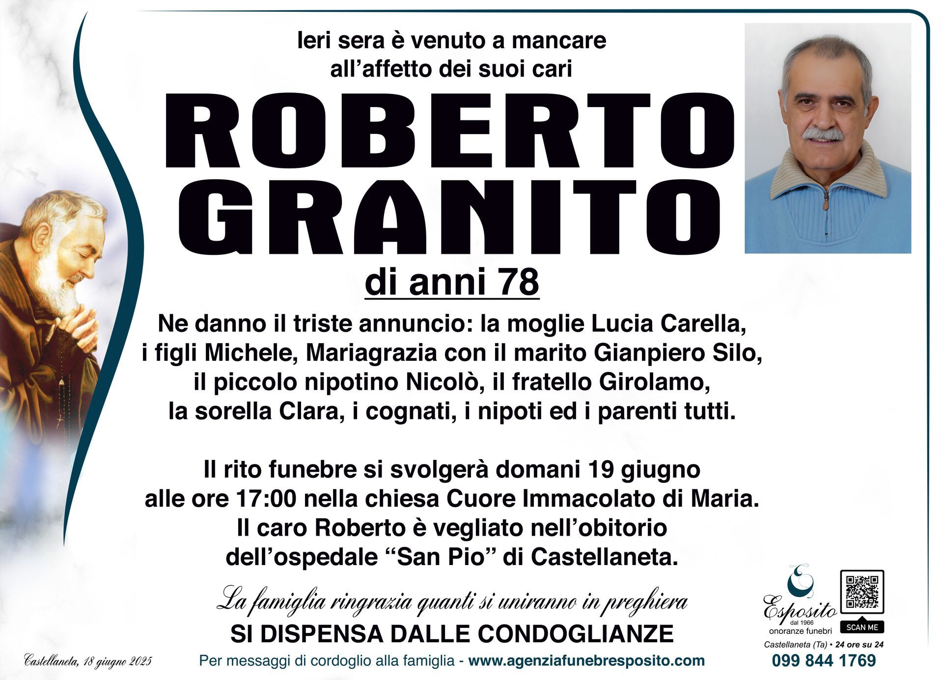 necrologio Roberto Granito