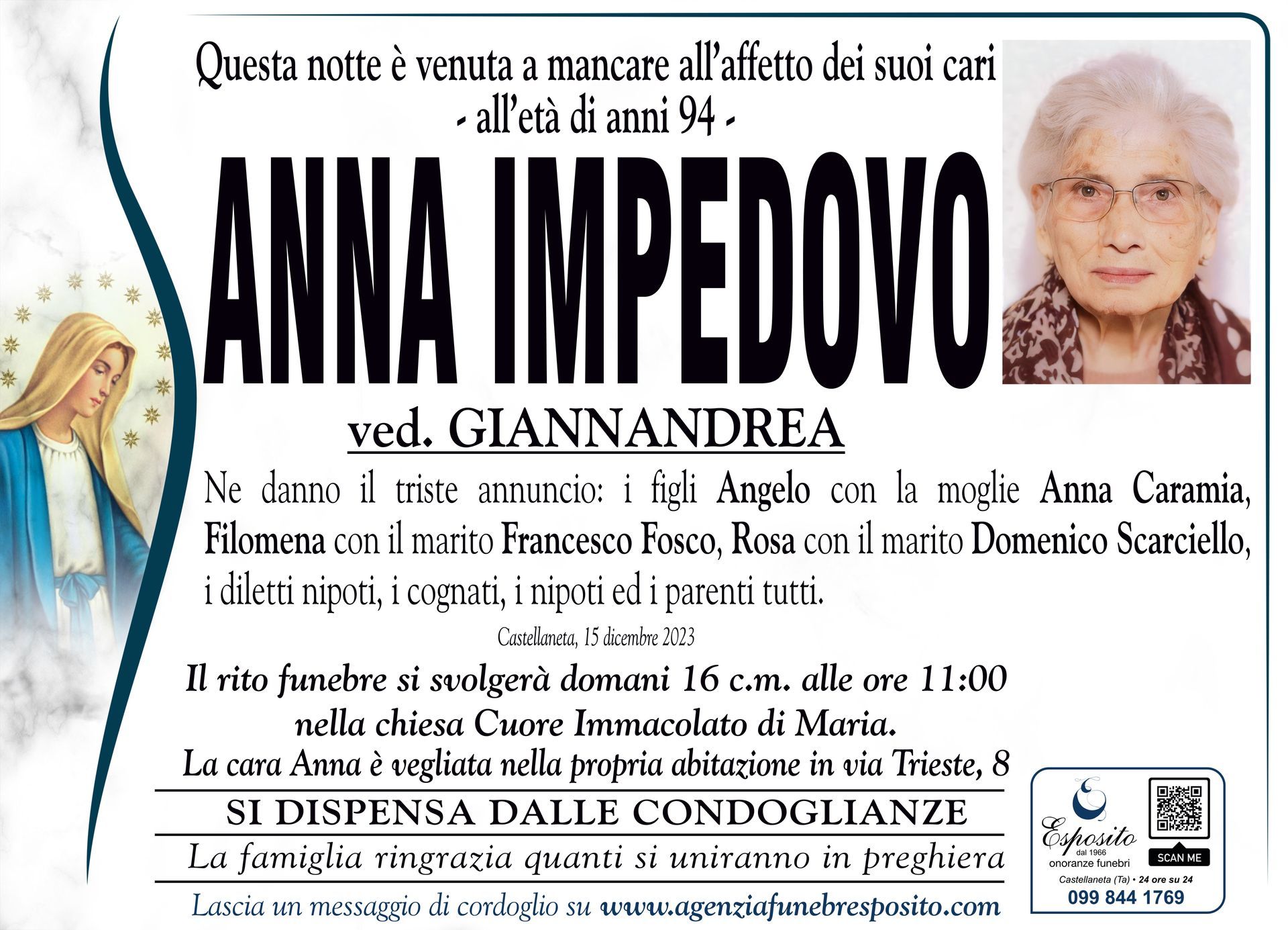 necrologio Anna Impedovo