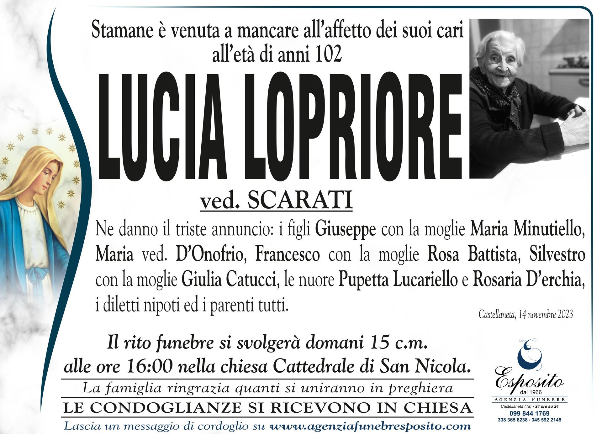 necrologio Lucia Lopriore