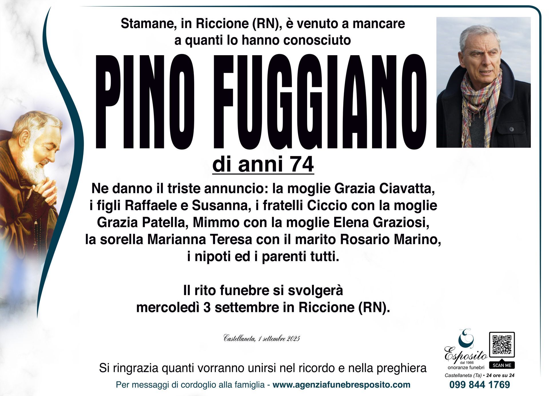 necrologio Pino Fuggiano