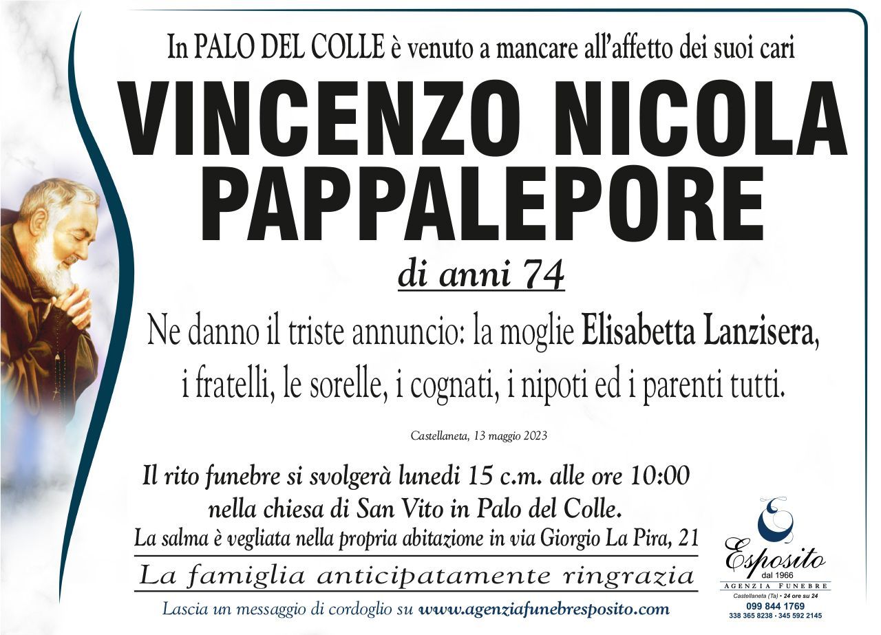 necrologio Vincenzo Nicola Pappalepore