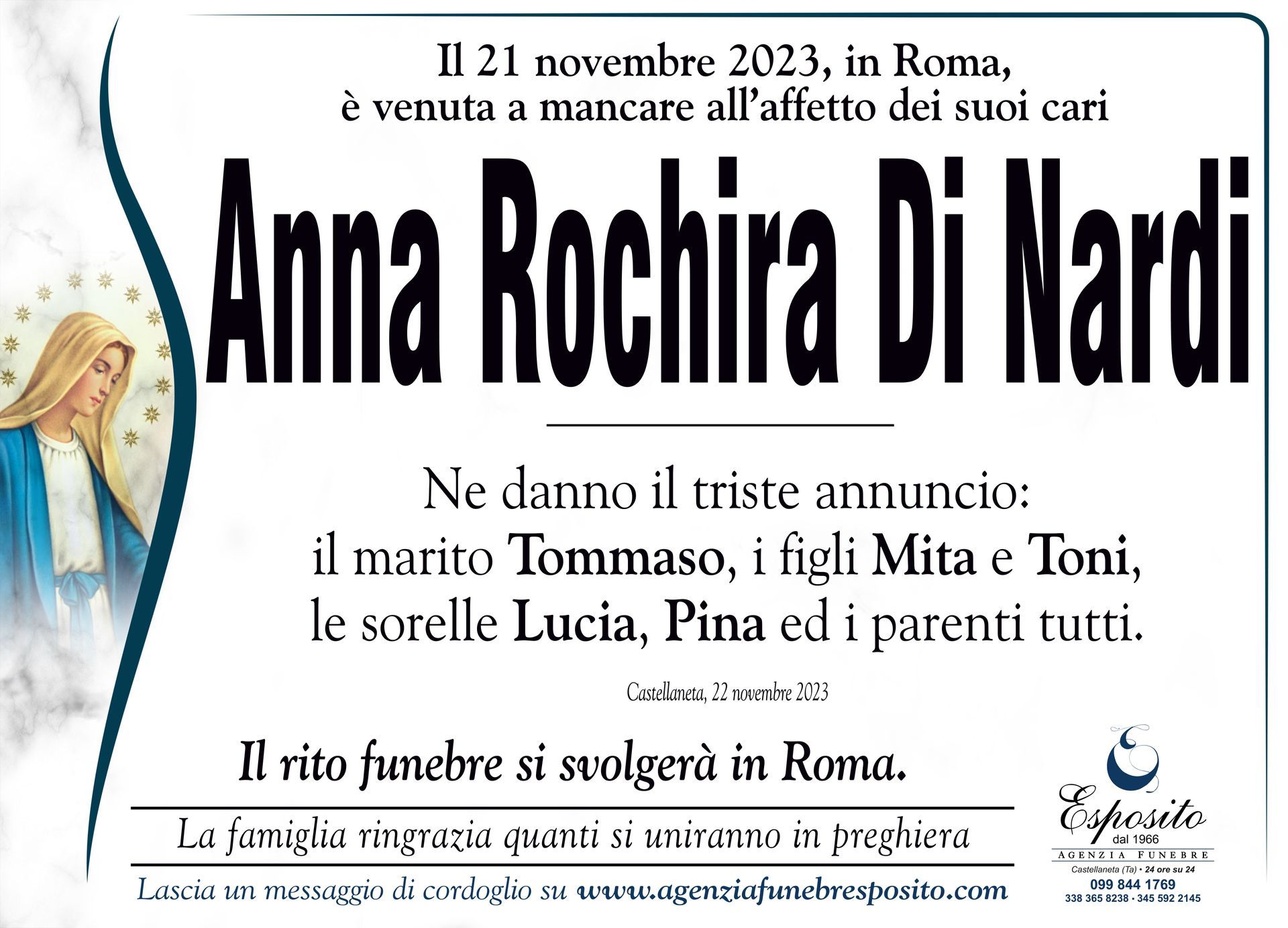 necrologio Anna Rochira Di Nardi