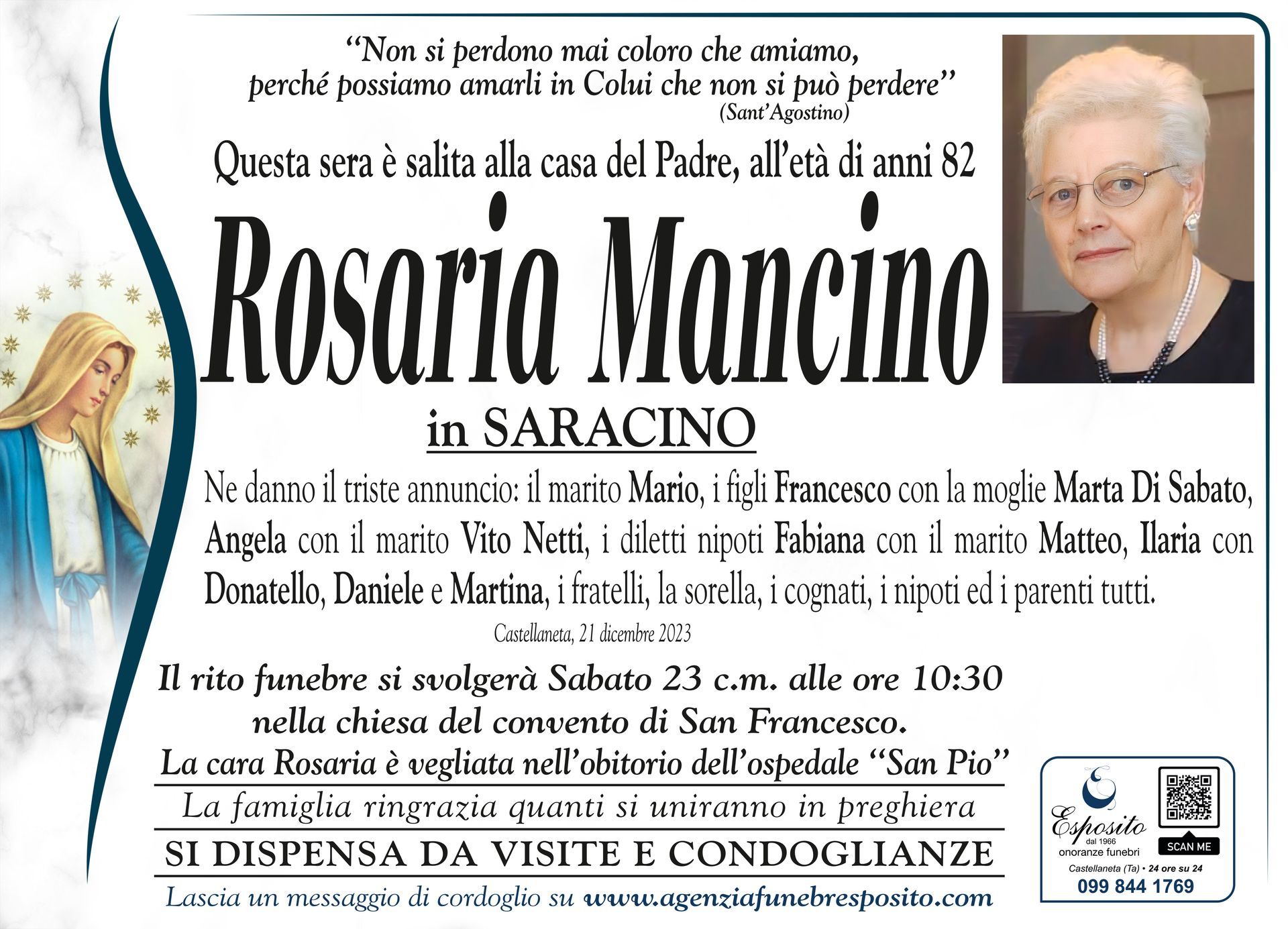 necrologio Rosaria Mancino