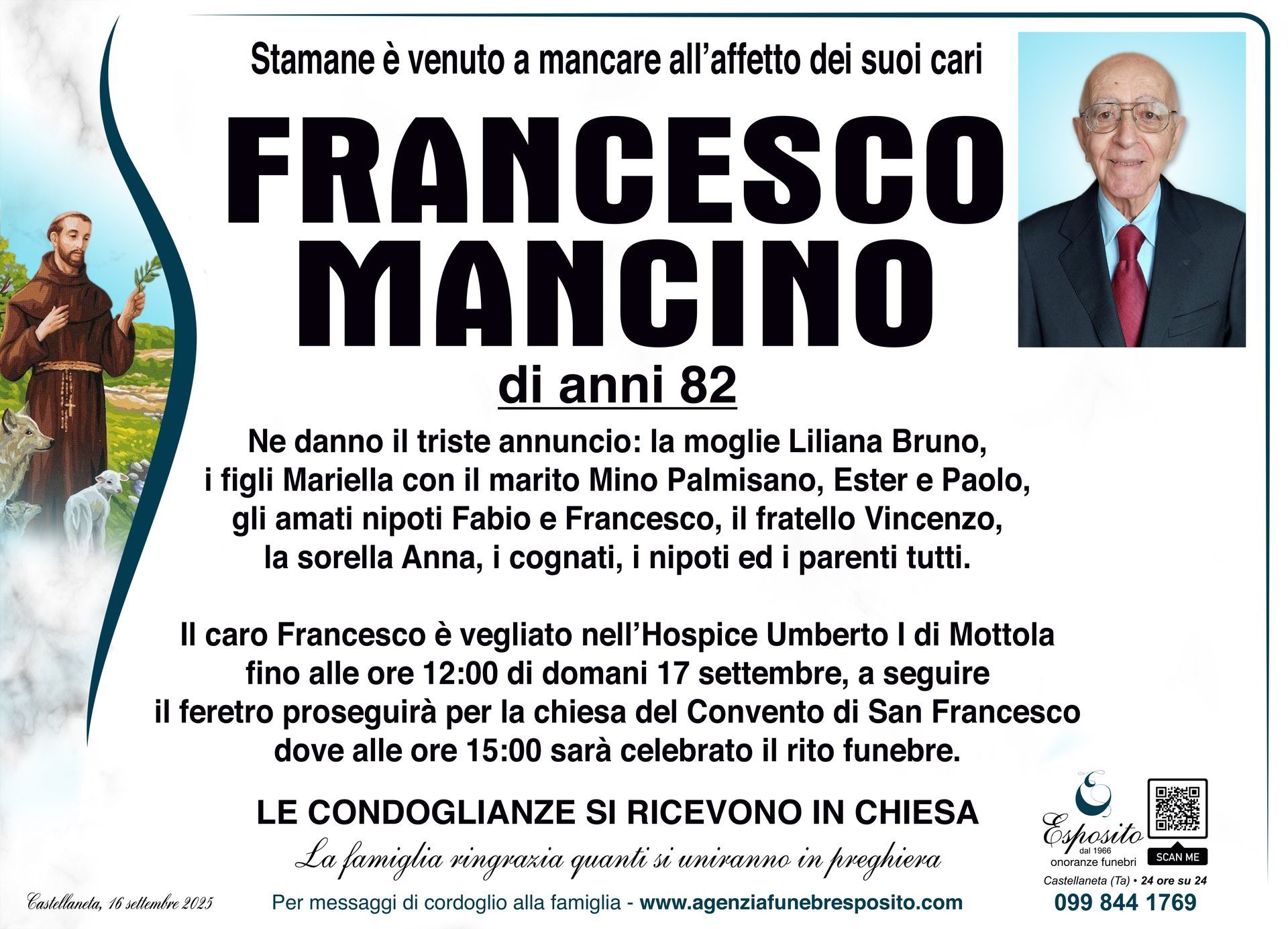 necrologio Francesco Mancino