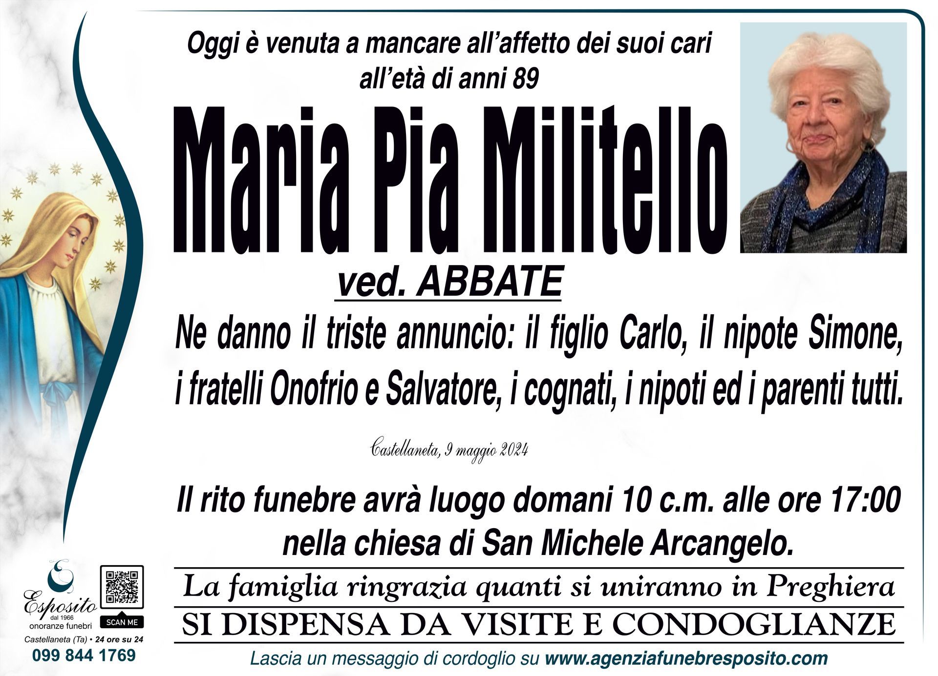 necrologio Maria Pia Militello