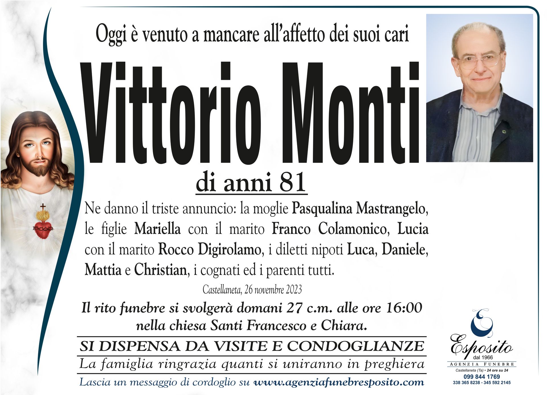 necrologio Vittorio Monti
