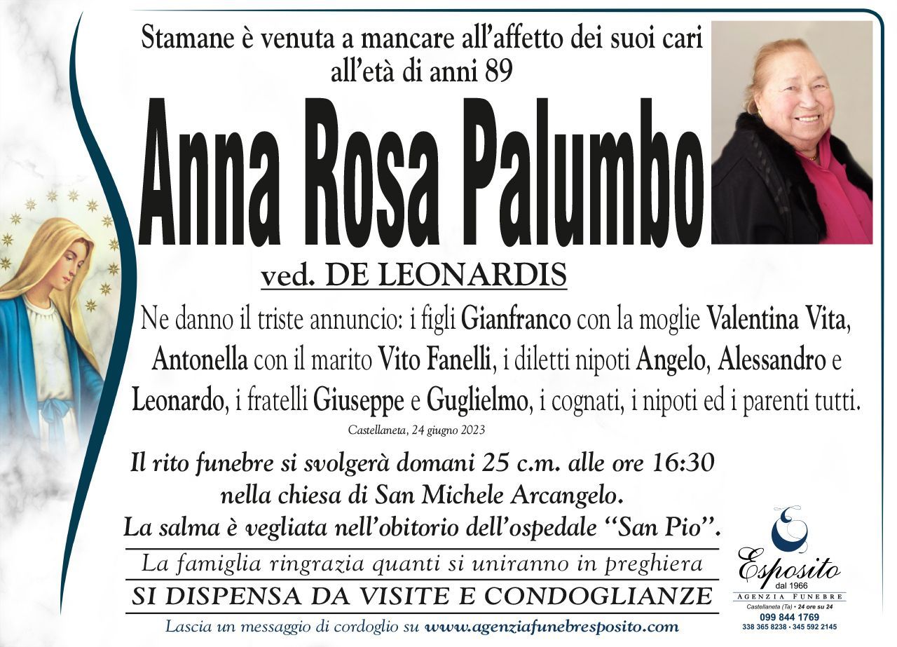 necrologio Anna Rosa Palumbo