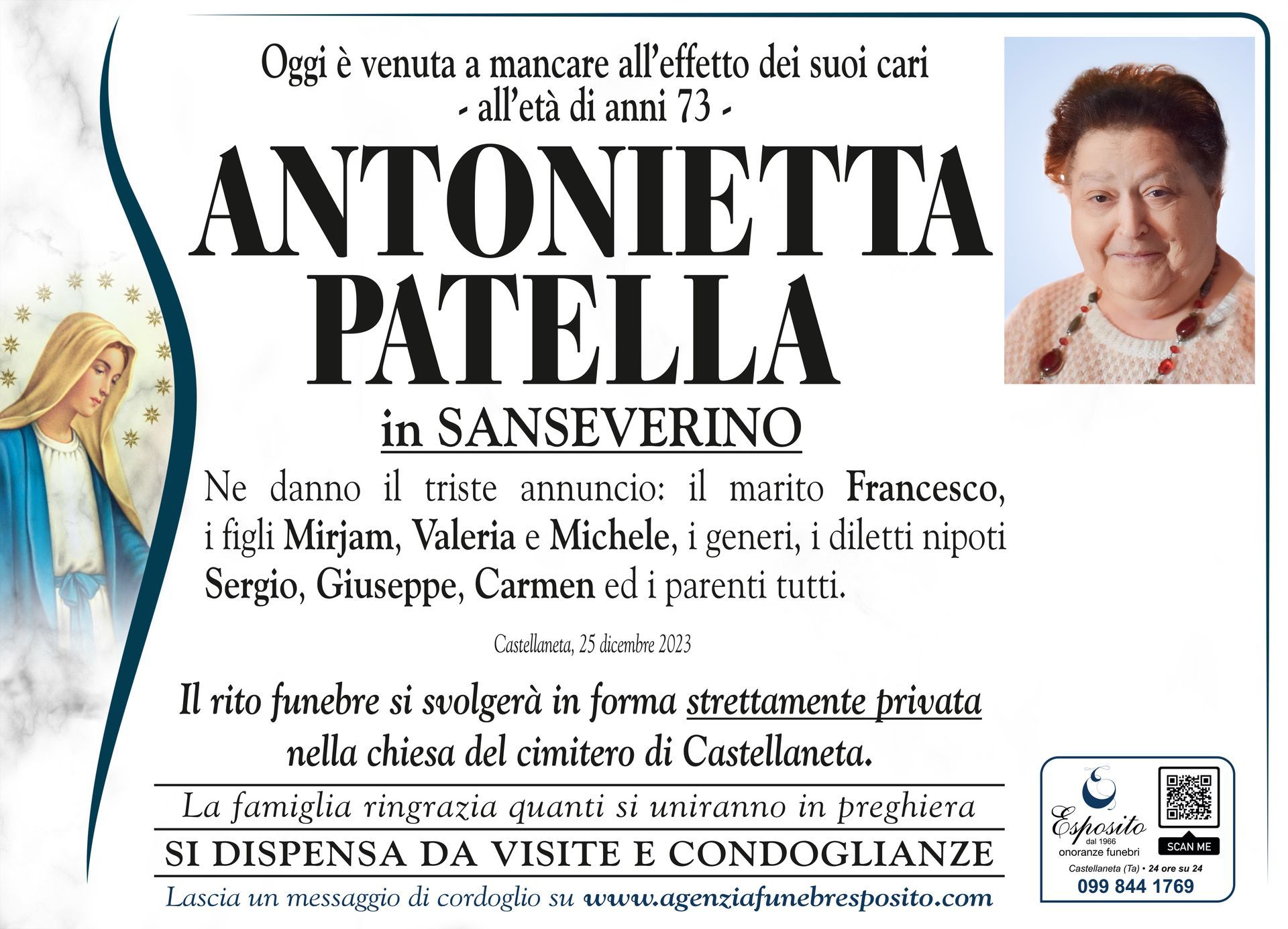 necrologio Antonietta Patella