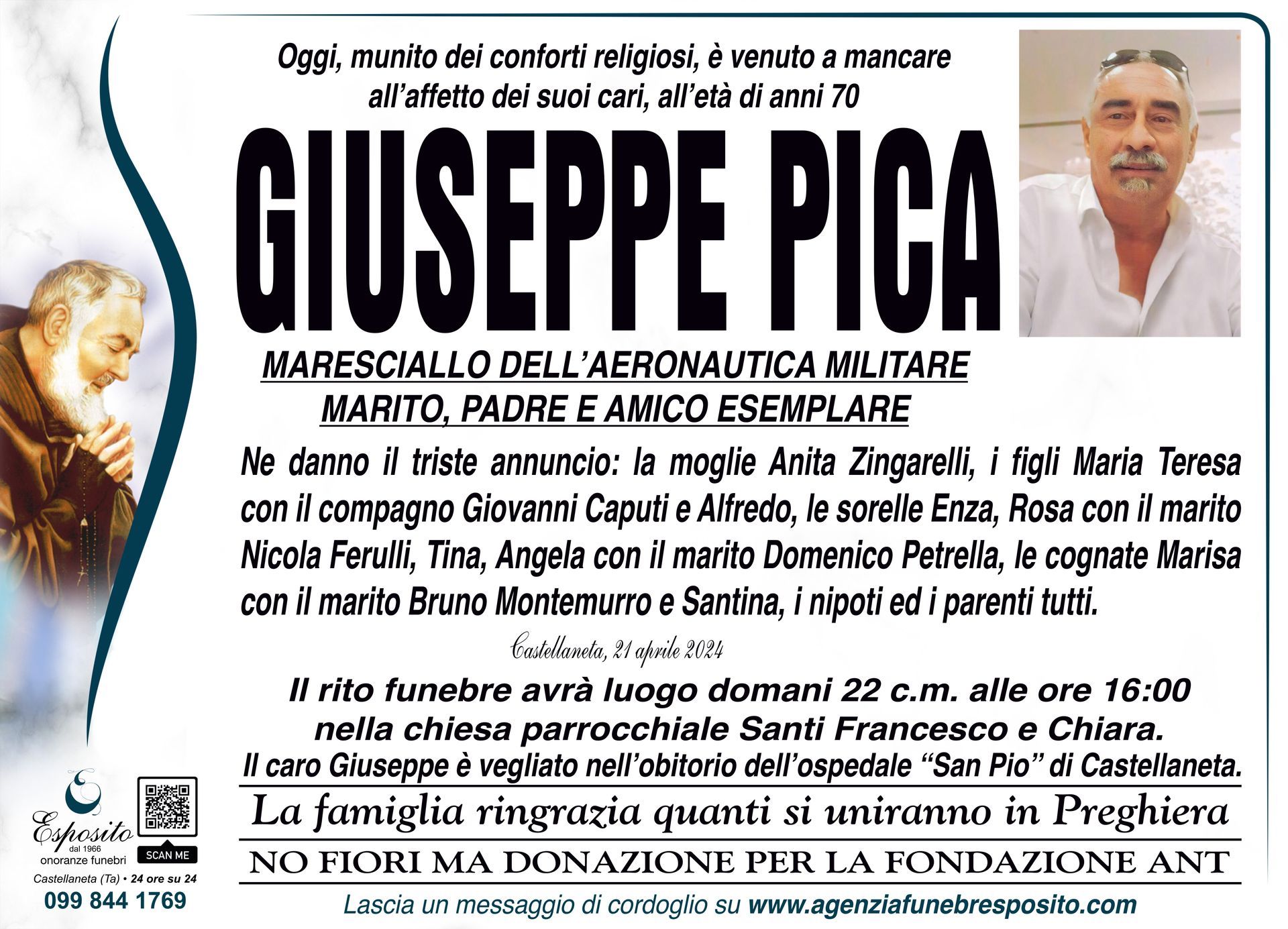necrologio Giuseppe Pica