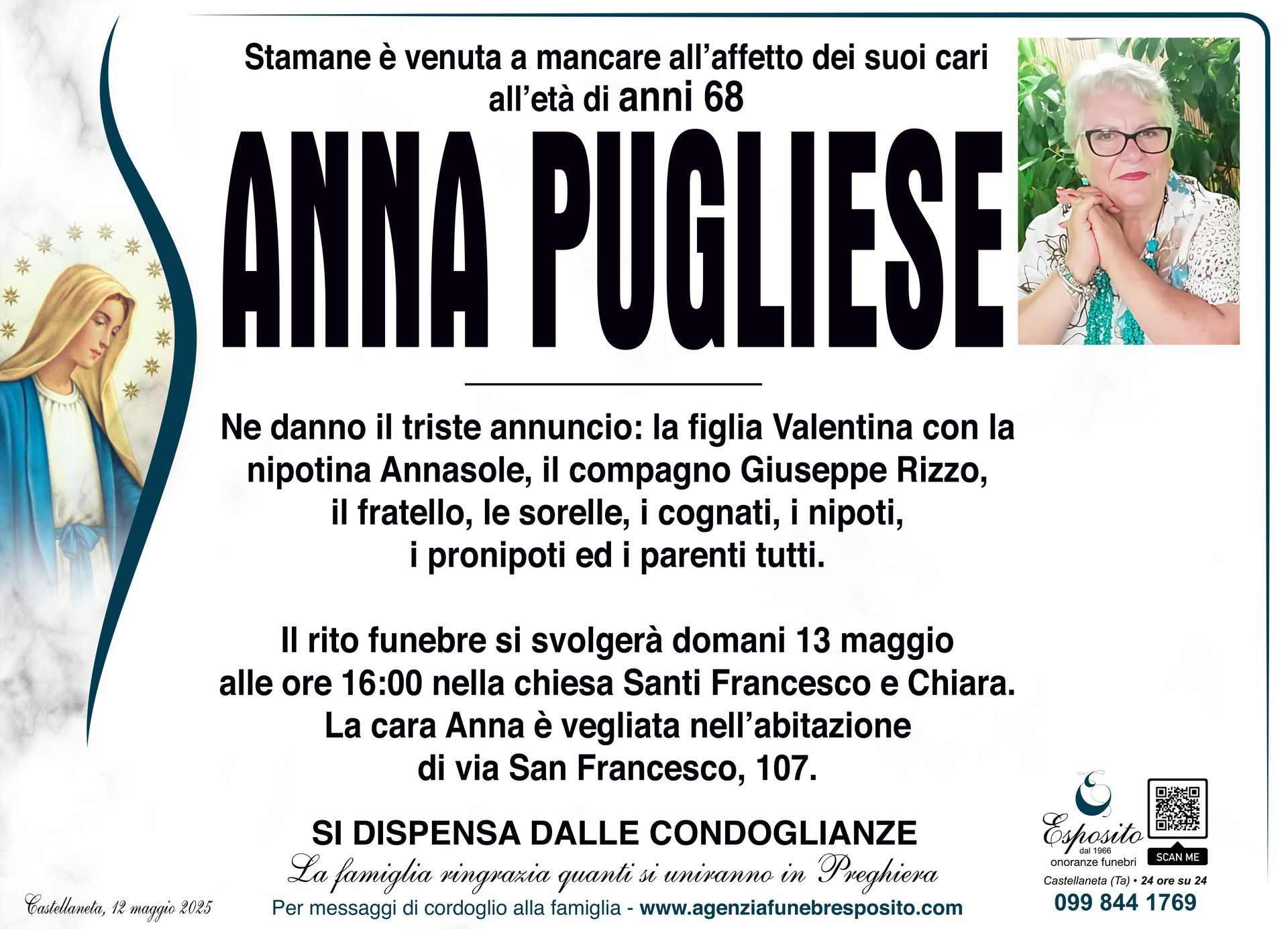 necrologio Anna Pugliese