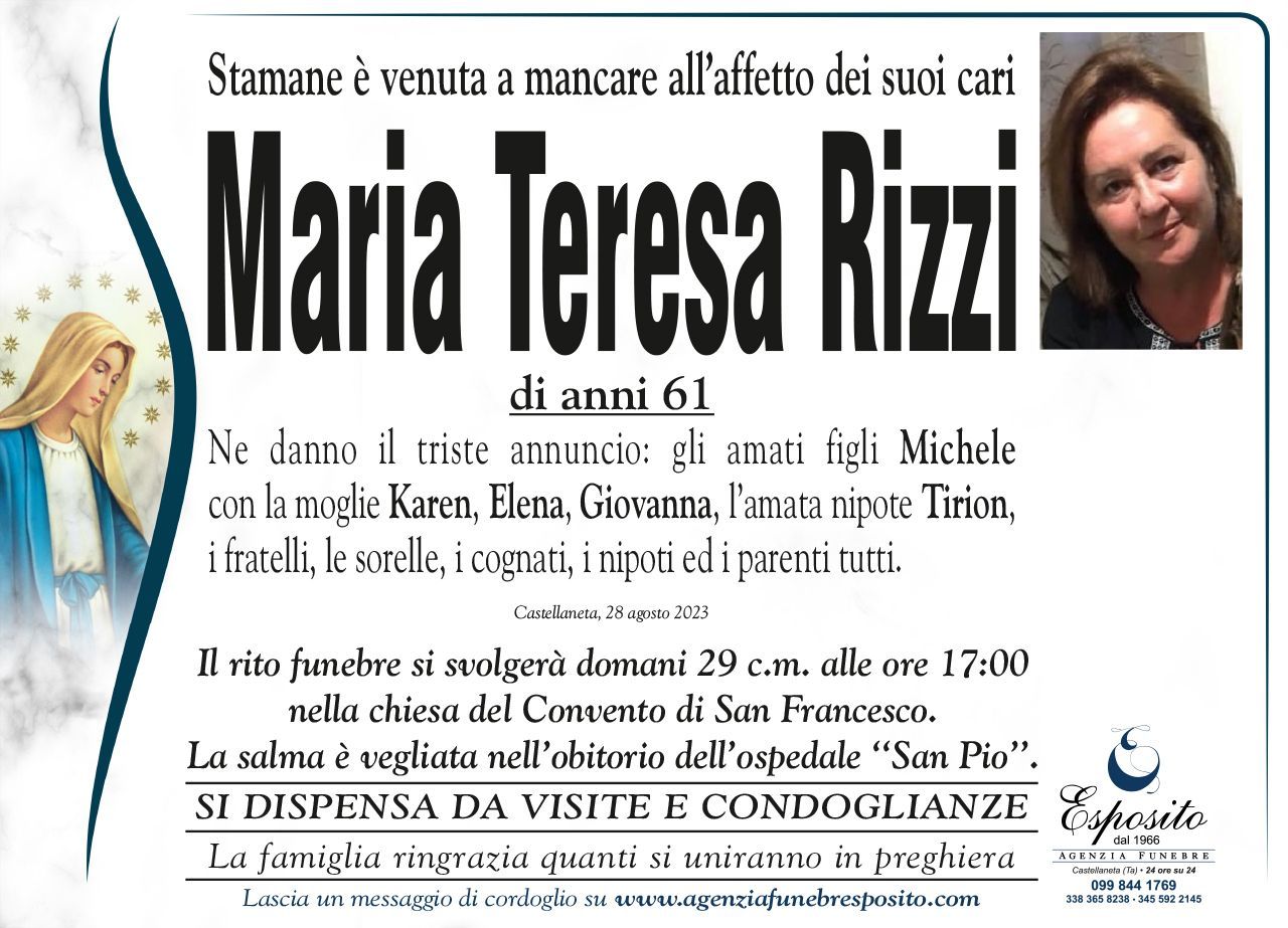 necrologio Maria Teresa Rizzi