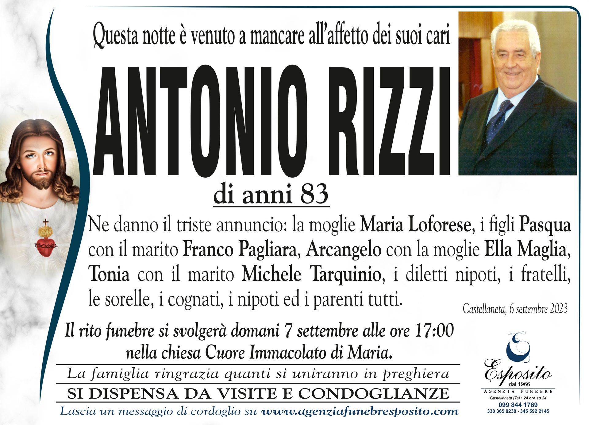 necrologio Antonio Rizzi