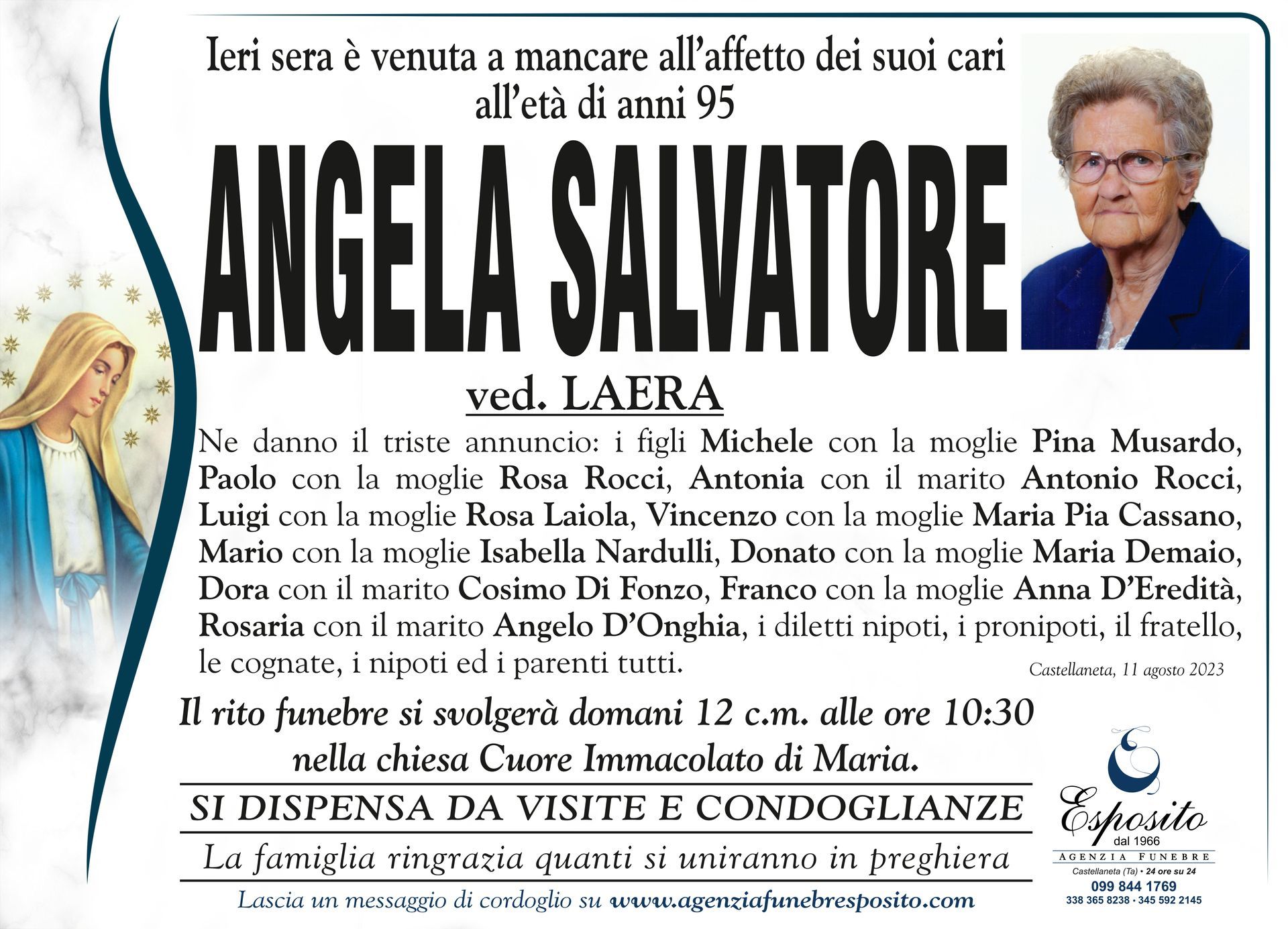 necrologio Angela Salvatore
