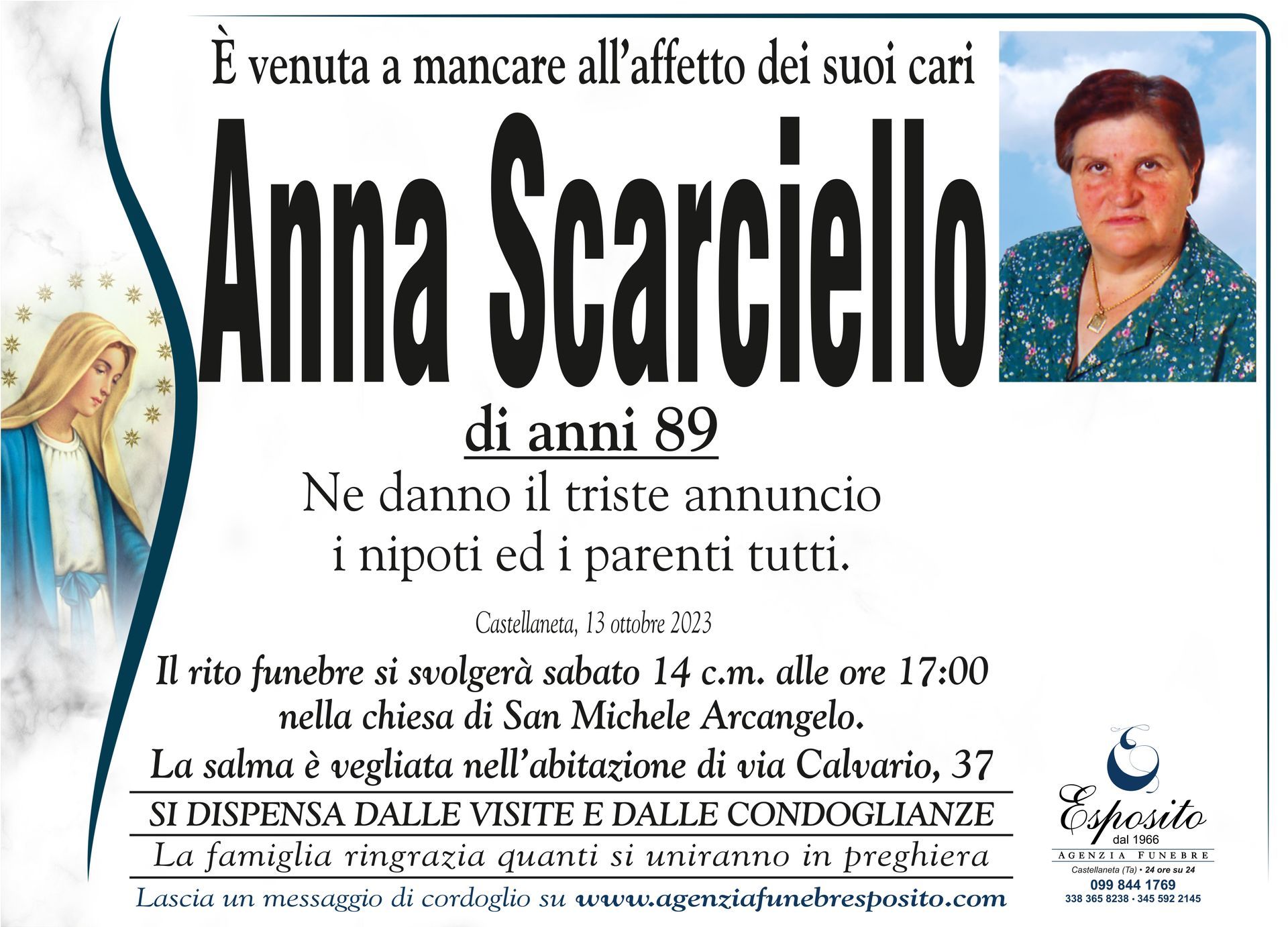 necrologio Anna Scarciello