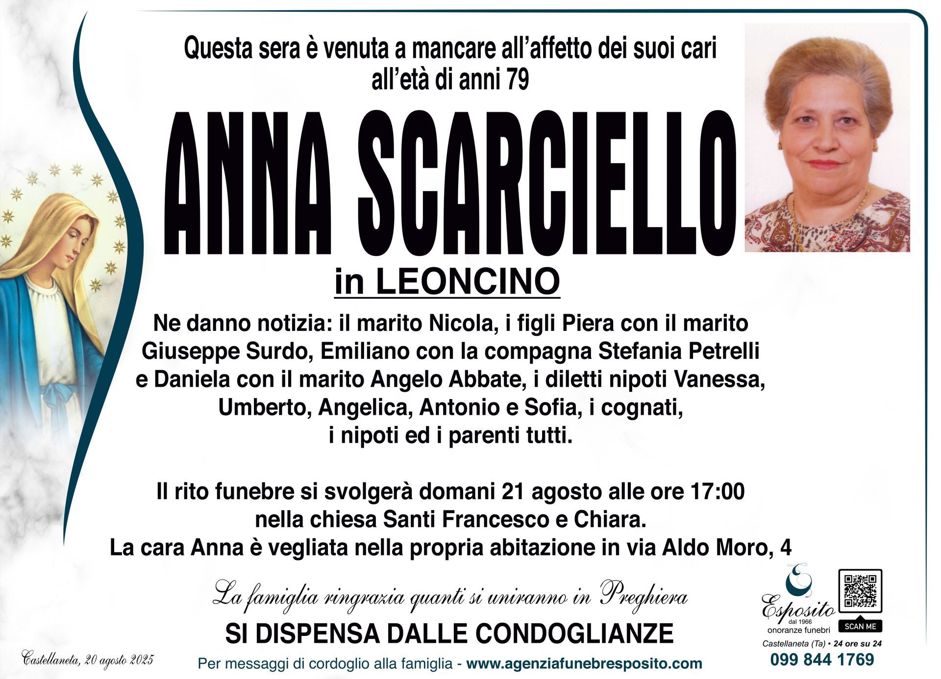 necrologio Anna Scarciello