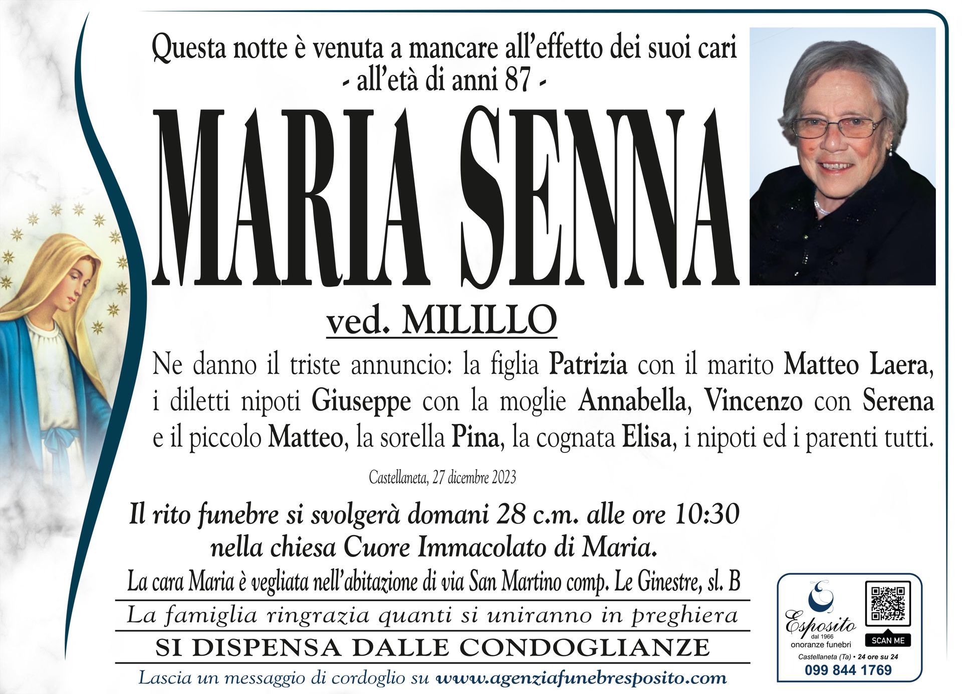 necrologio Maria Senna