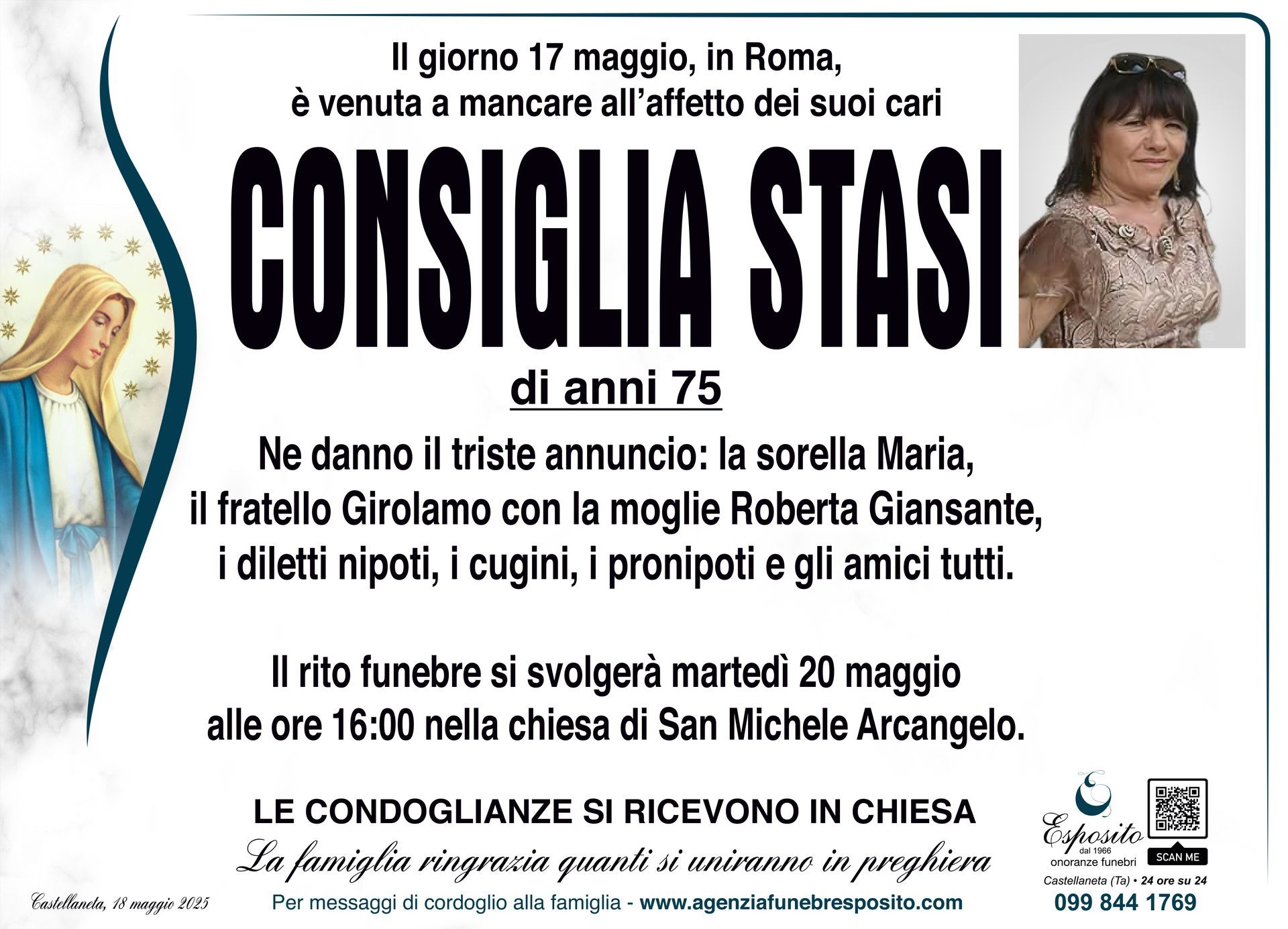 necrologio Consiglia Stasi