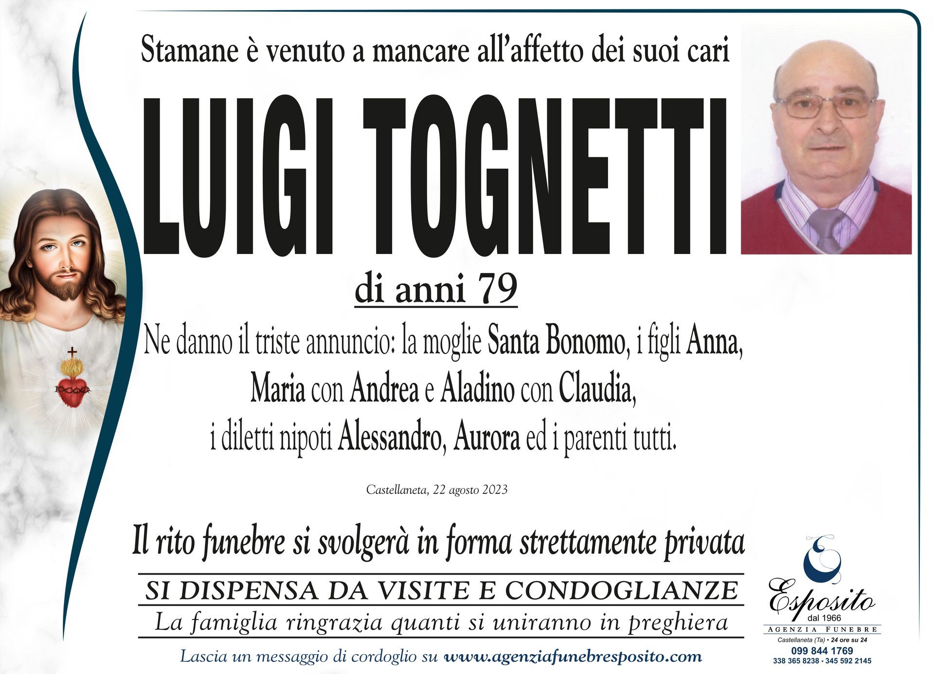 necrologio Luigi Tognetti