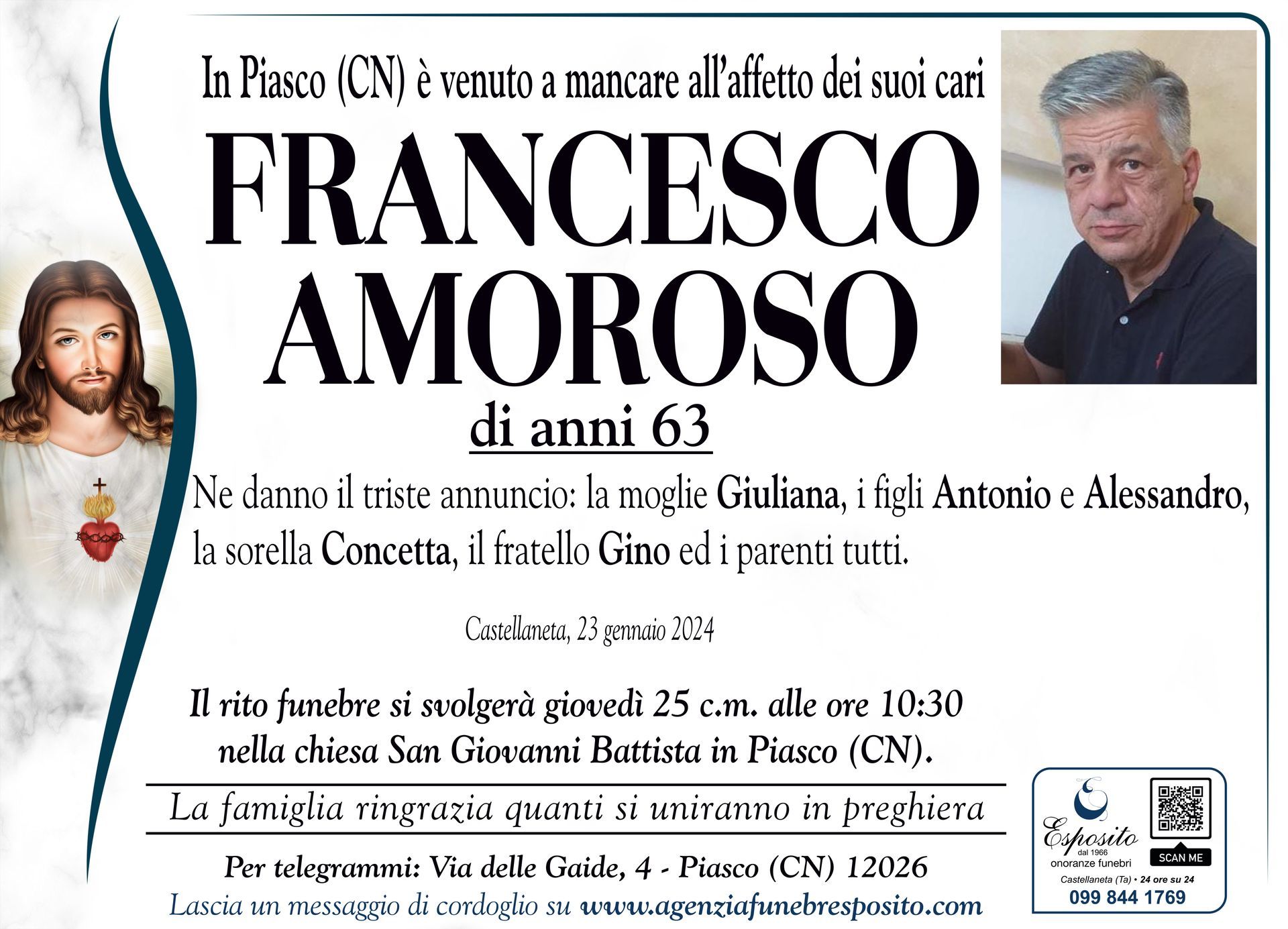 necrologio Francesco Amoroso