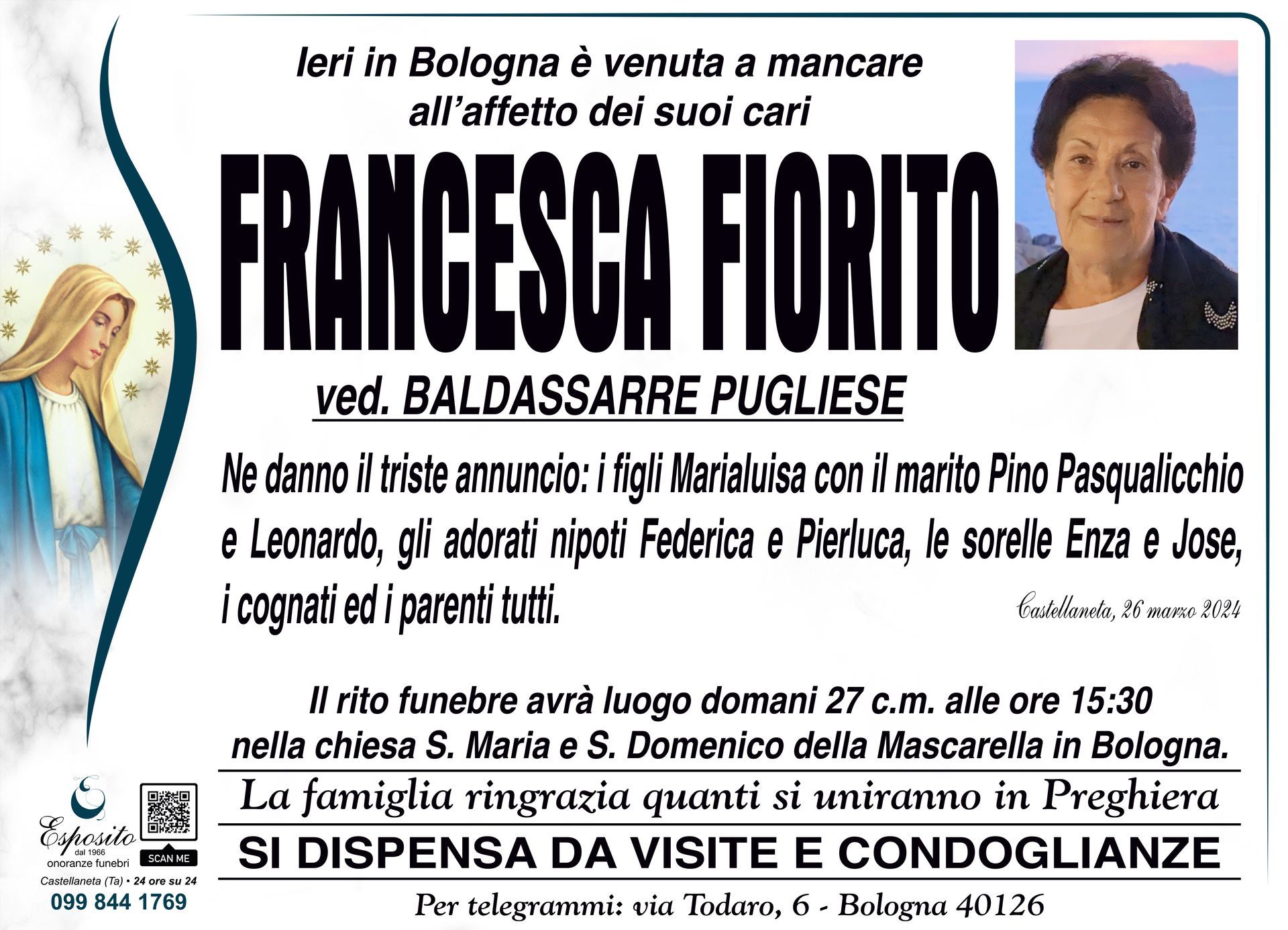 necrologio Francesca Fiorito