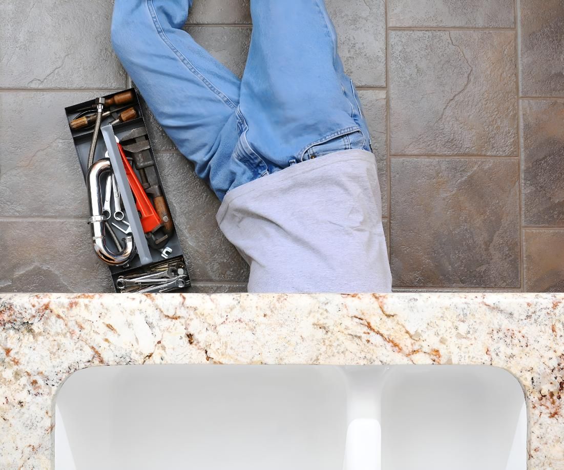 Plumber is Laying on the Floor Next to a Sink — Wet & Dry Plumbing & Gas in Newtown, QLD