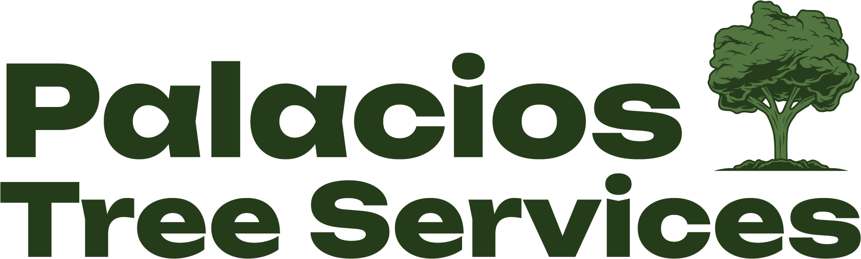 A logo for palacio 's tree services with a tree in the middle