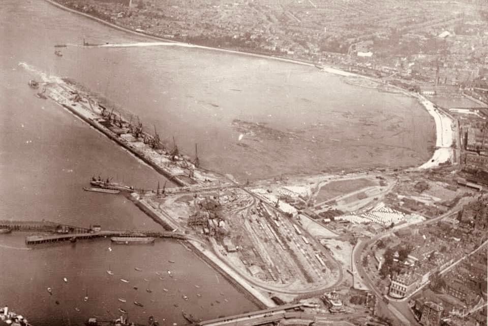 A black and white photo of a large body of water