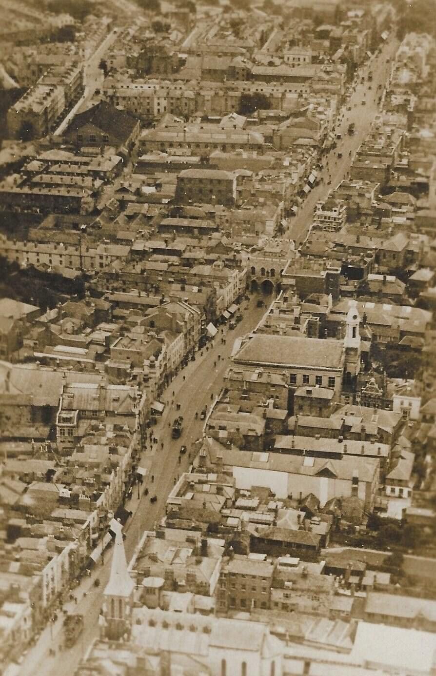 An aerial view of a city with lots of buildings