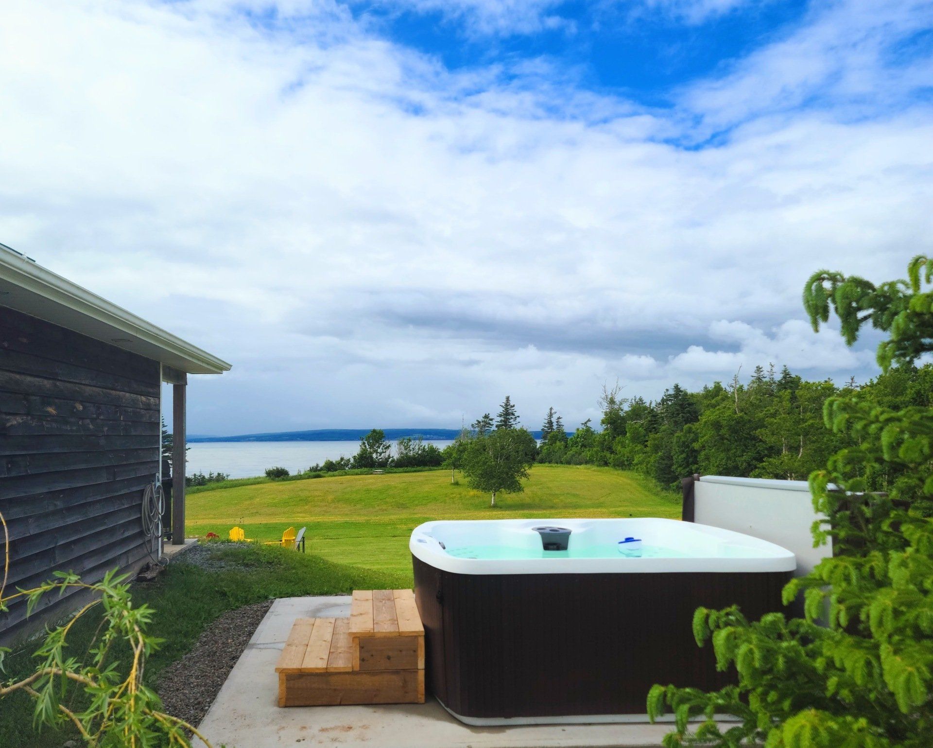 hot tub with a view of the bay of fundy