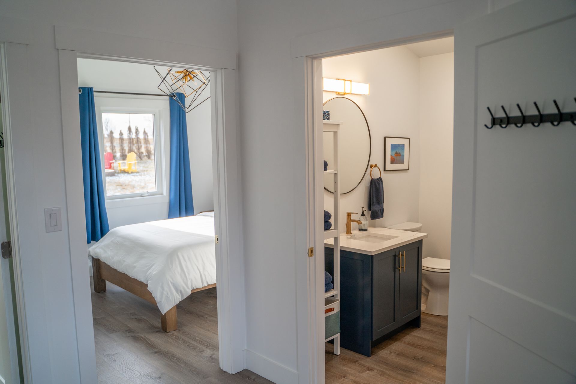 bed room and bathroom view from the main living area