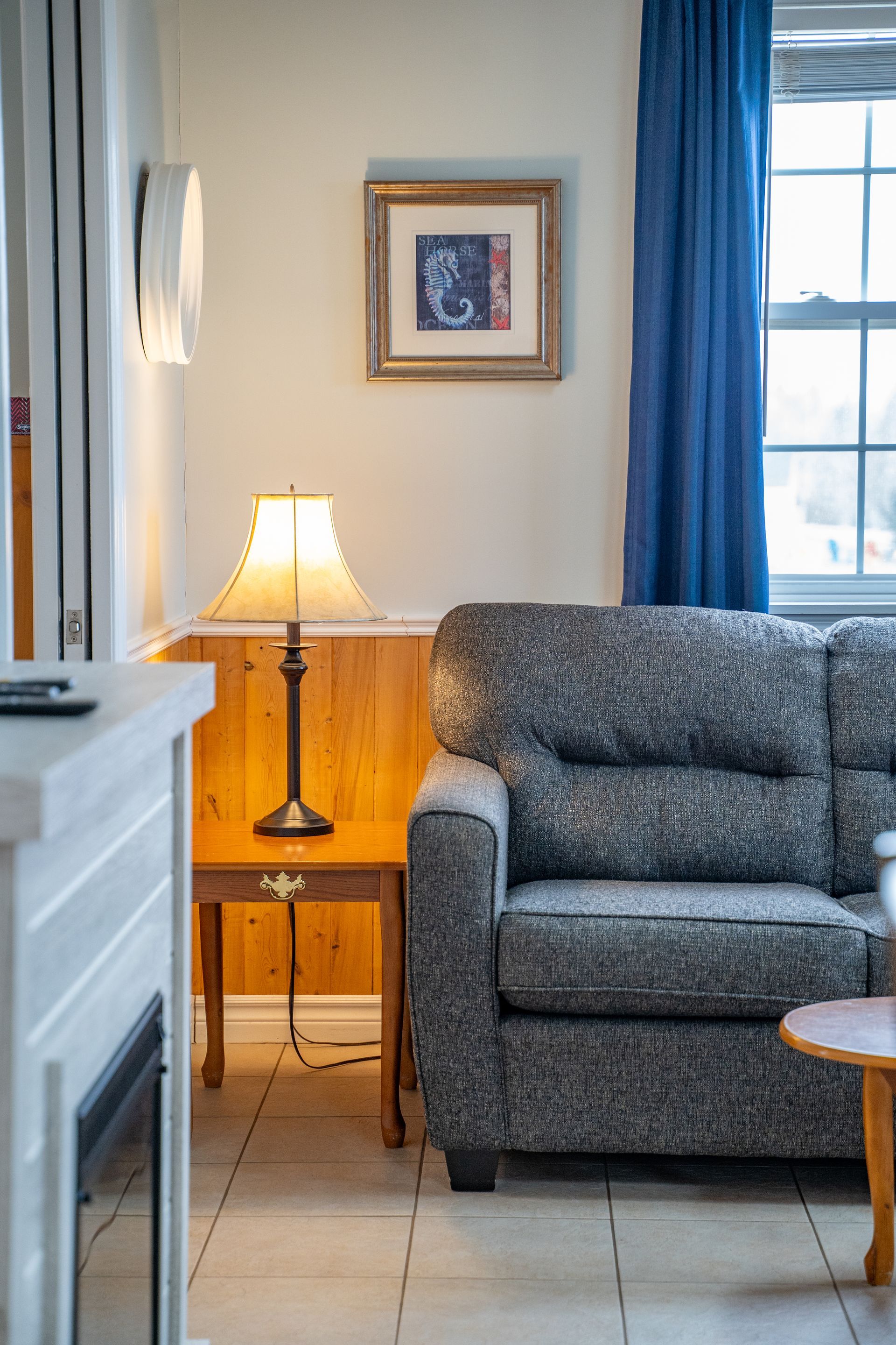 living area with windows over looking the bay of fundy