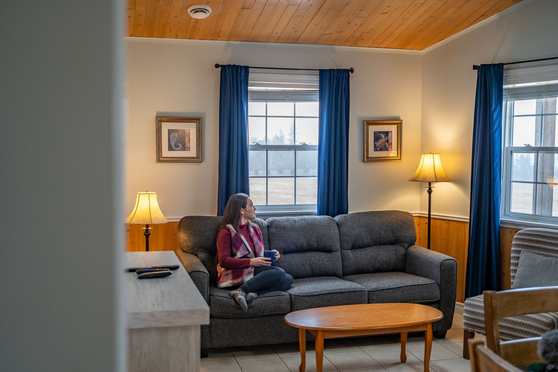 living area with windows over looking the bay of fundy