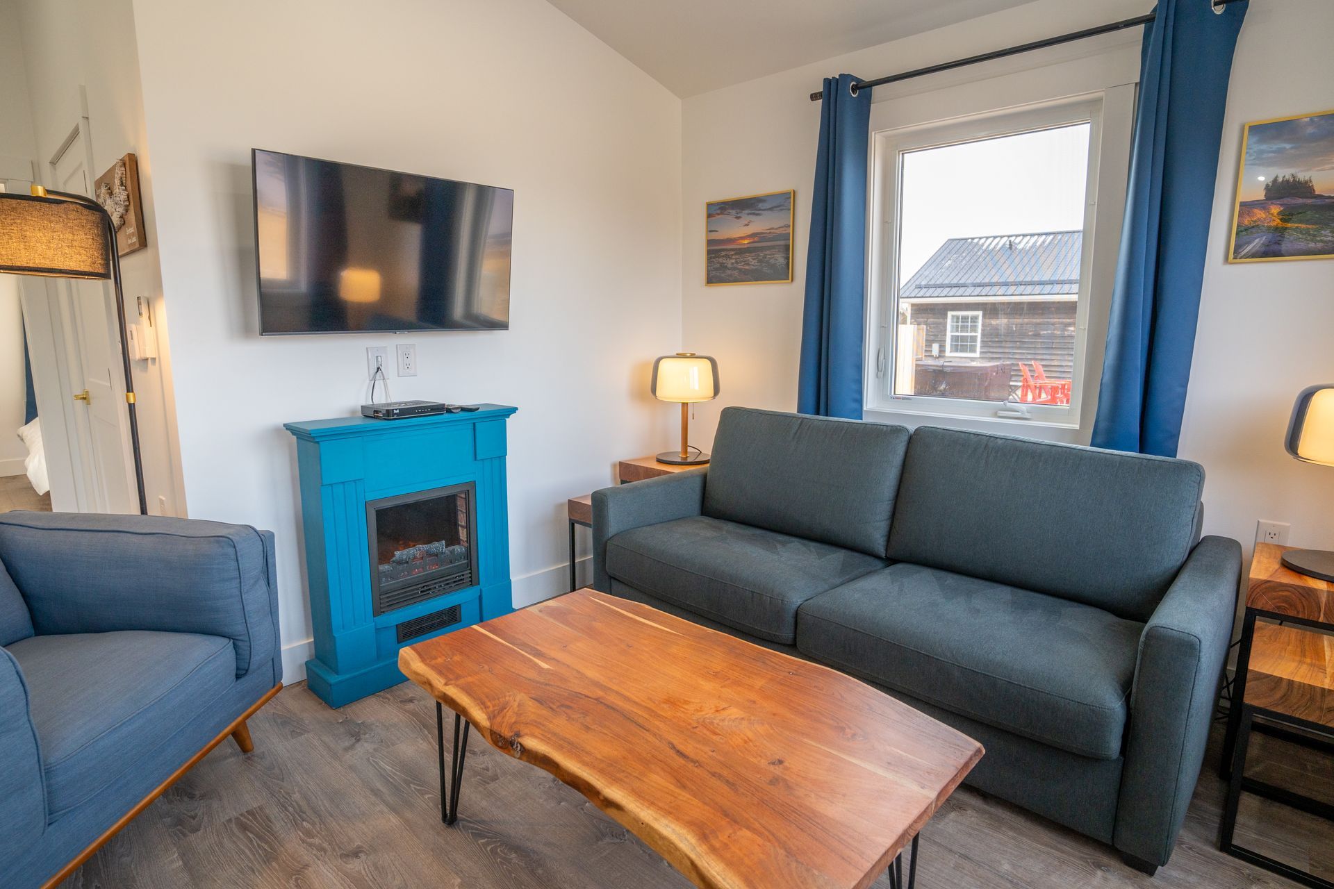 living area with windows over looking the bay of fundy