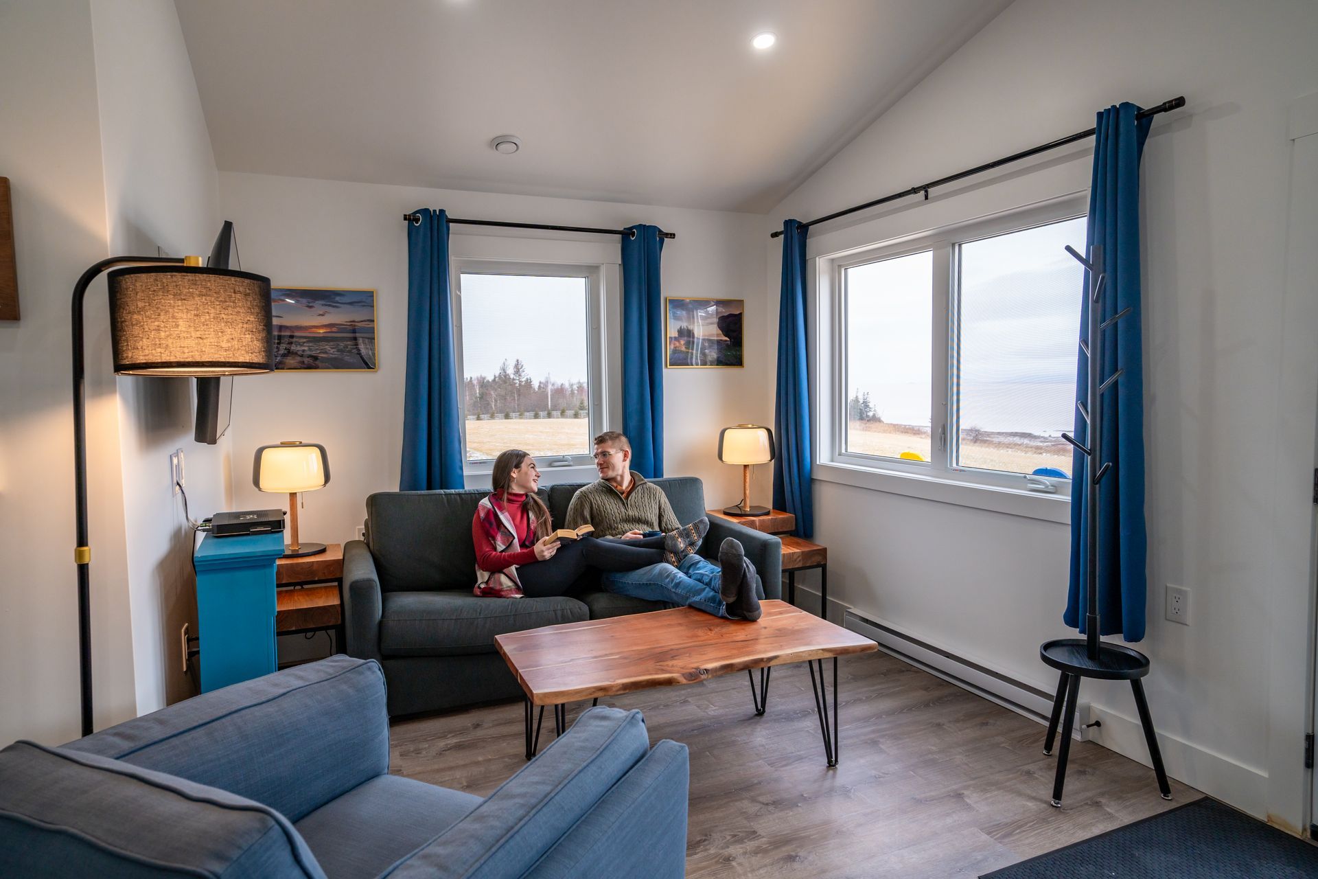 living area with windows over looking the bay of fundy