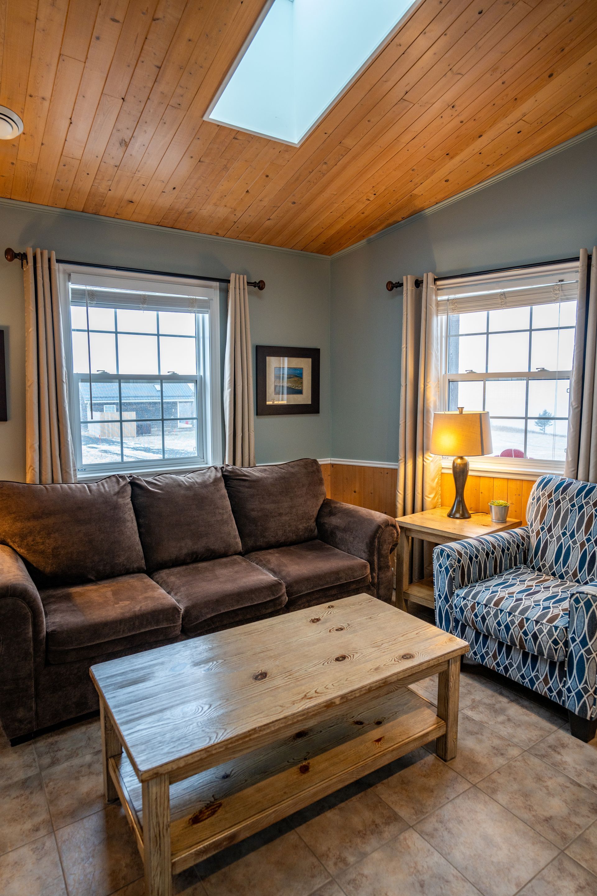 living area with windows overlooking the bay of fundy