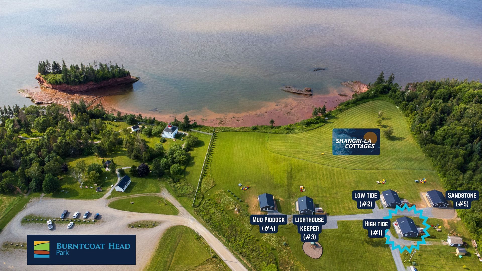 Property Map Burntcoat head park on the left side, and Shangri-La Cottages to the right