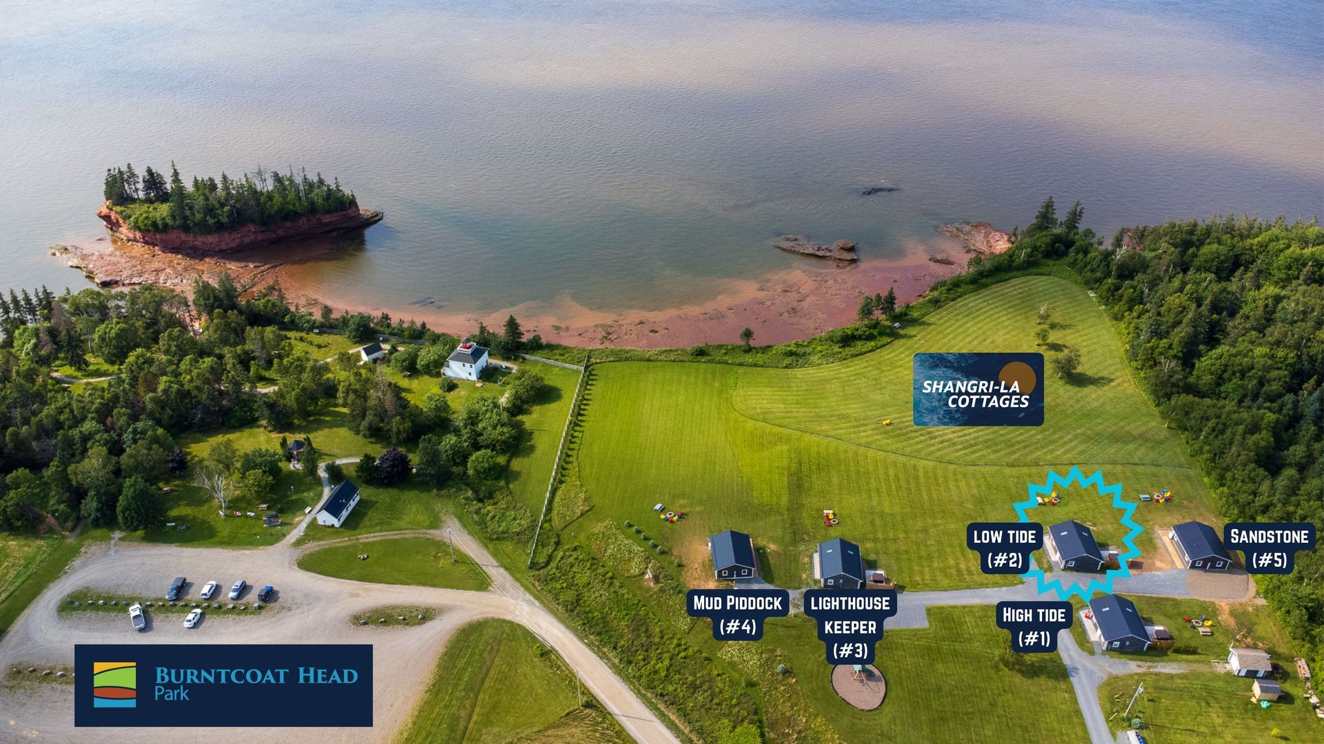 Property Map Burntcoat head park on the left side, and Shangri-La Cottages to the right