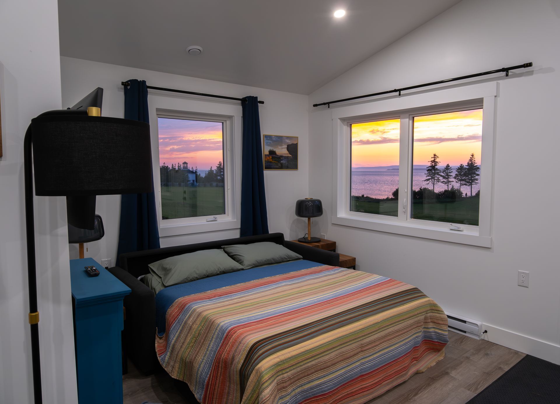 living area with windows over looking the bay of fundy