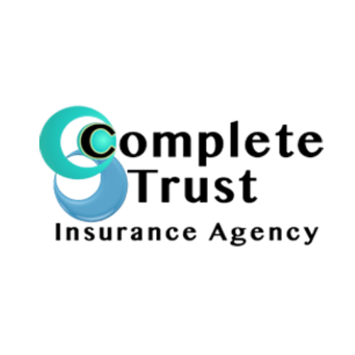 Logo for Complete Trust Insurance Agency: teal and blue crescent shapes with black text.