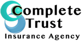 Logo for Complete Trust Insurance Agency: teal and blue crescent shapes, black text.