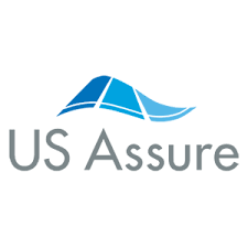 US Assure logo with blue abstract design above the text, gray lettering.