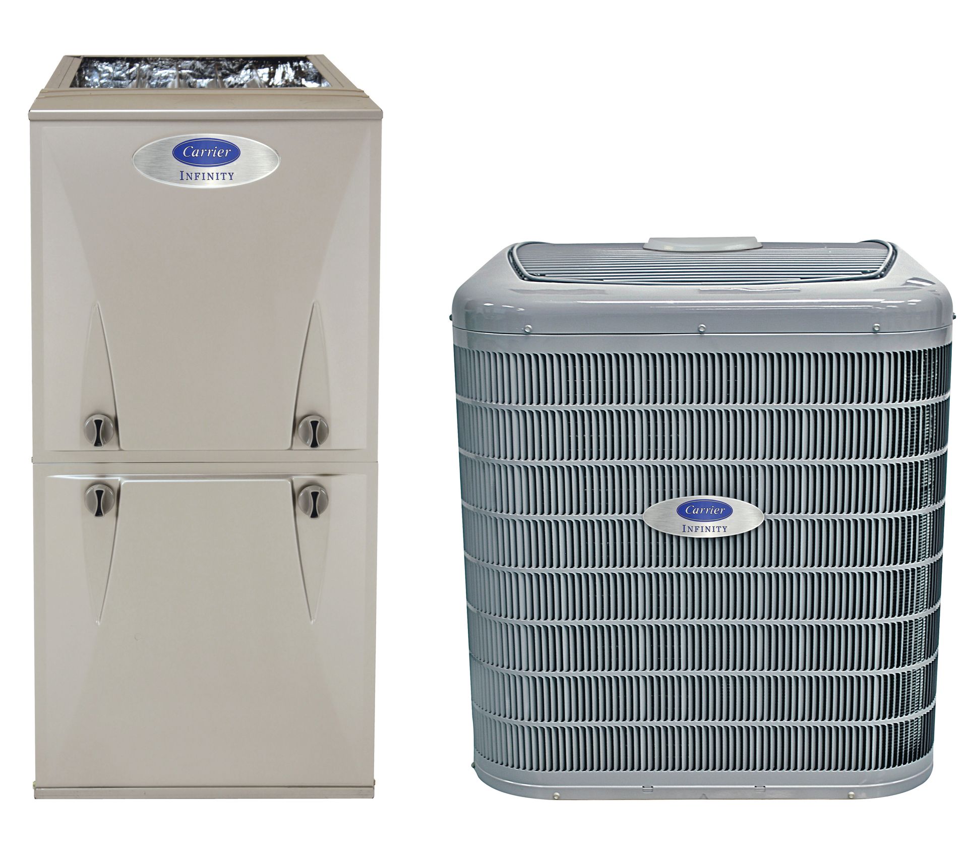a carrier air conditioner is next to a carrier furnace