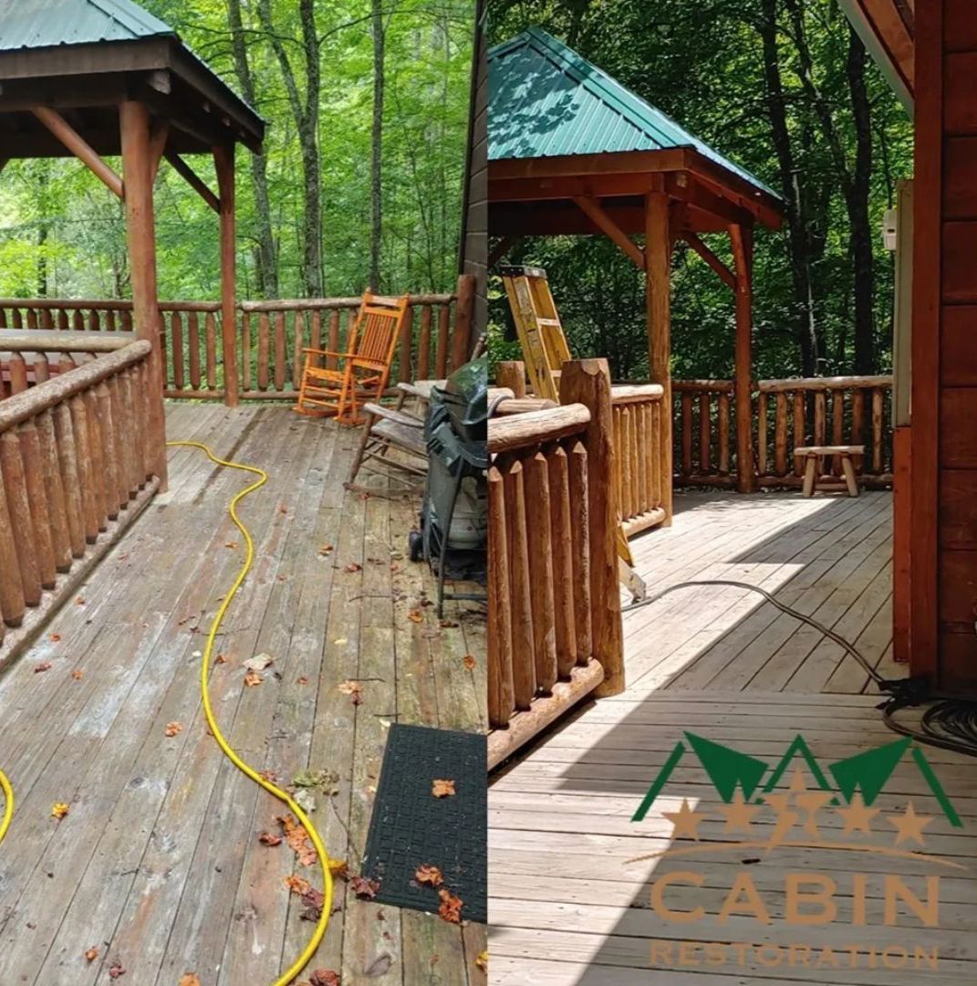 Split-screen of a wooden deck. 
